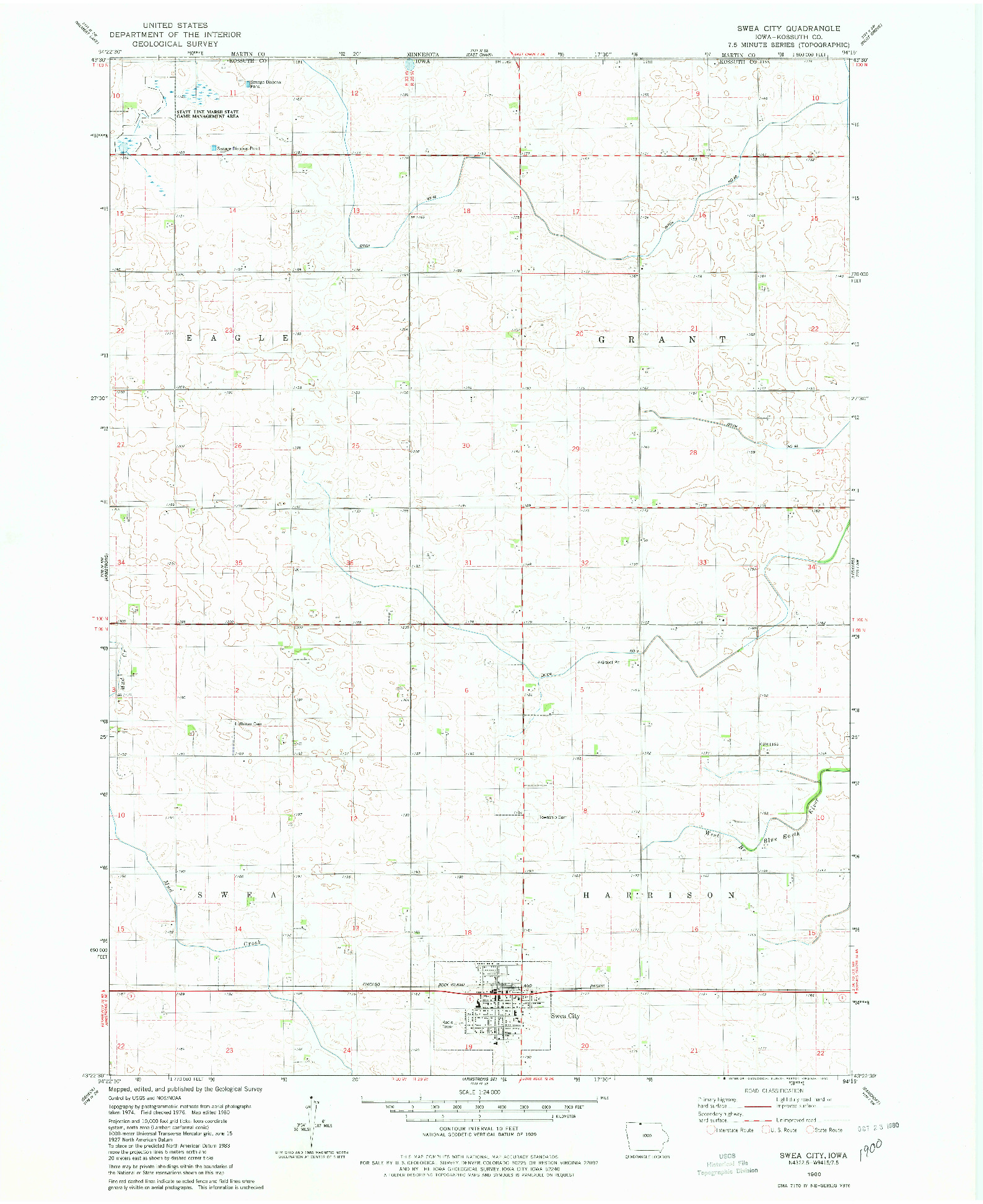 USGS 1:24000-SCALE QUADRANGLE FOR SWEA CITY, IA 1980