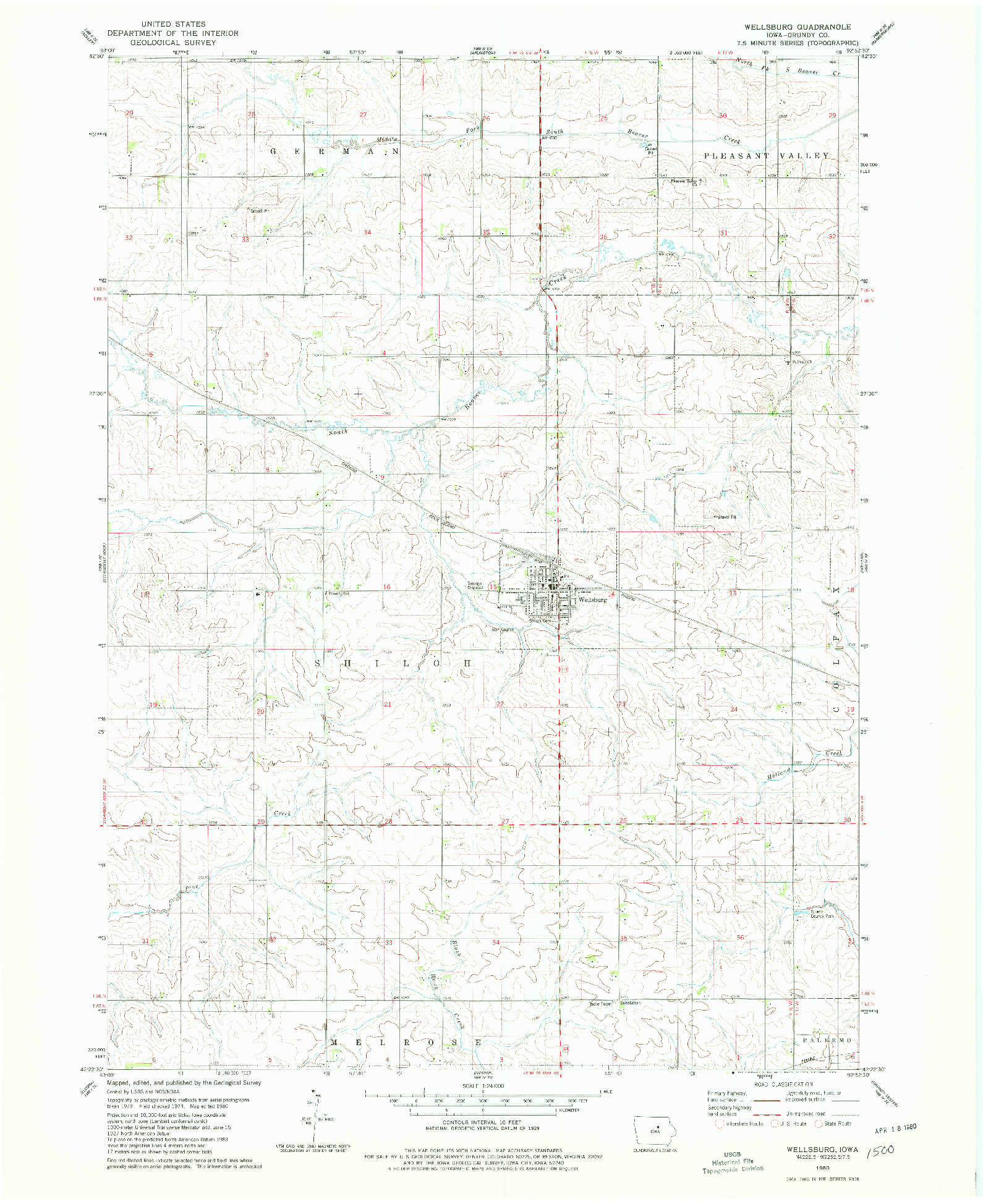 USGS 1:24000-SCALE QUADRANGLE FOR WELLSBURG, IA 1980