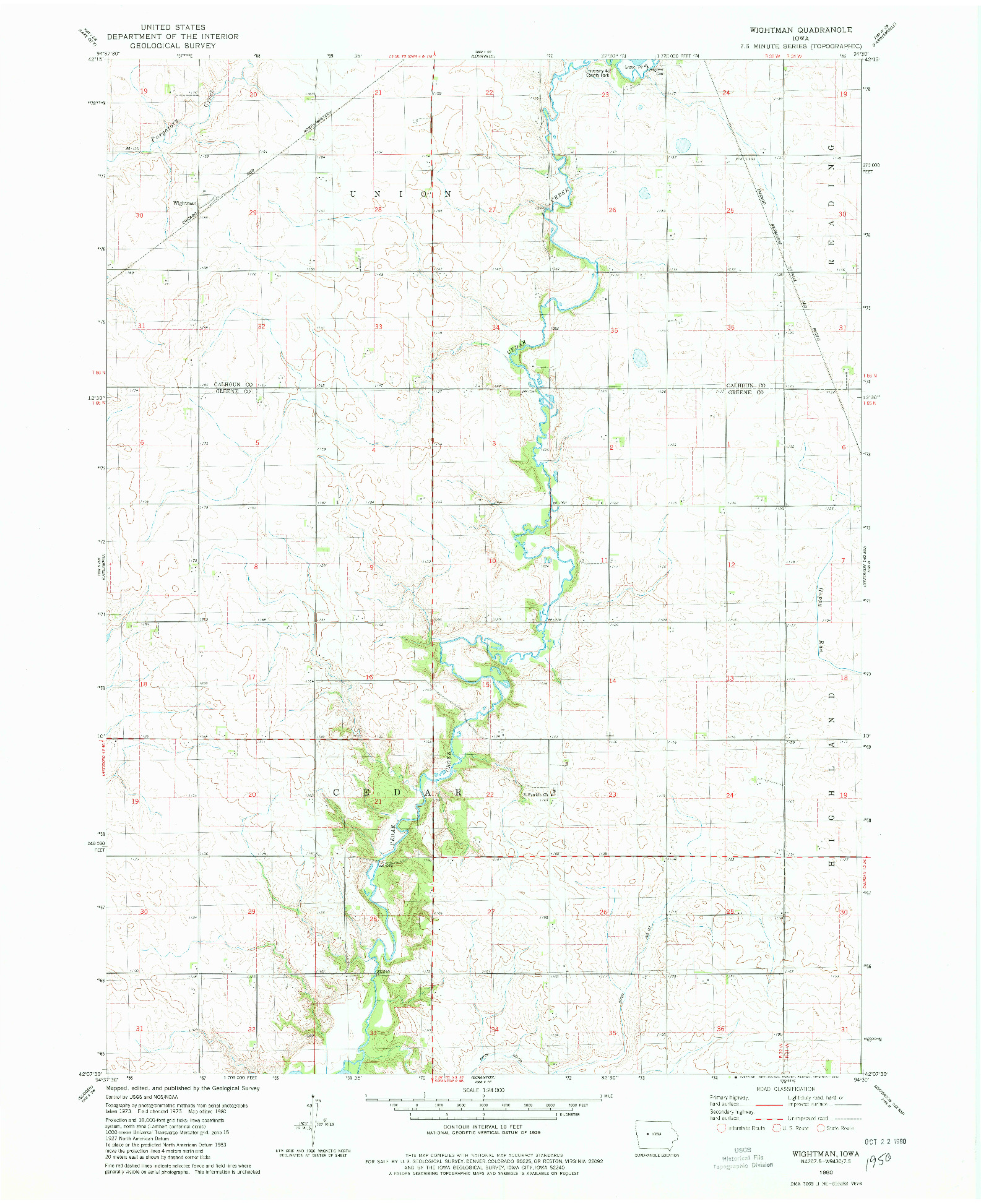 USGS 1:24000-SCALE QUADRANGLE FOR WIGHTMAN, IA 1980