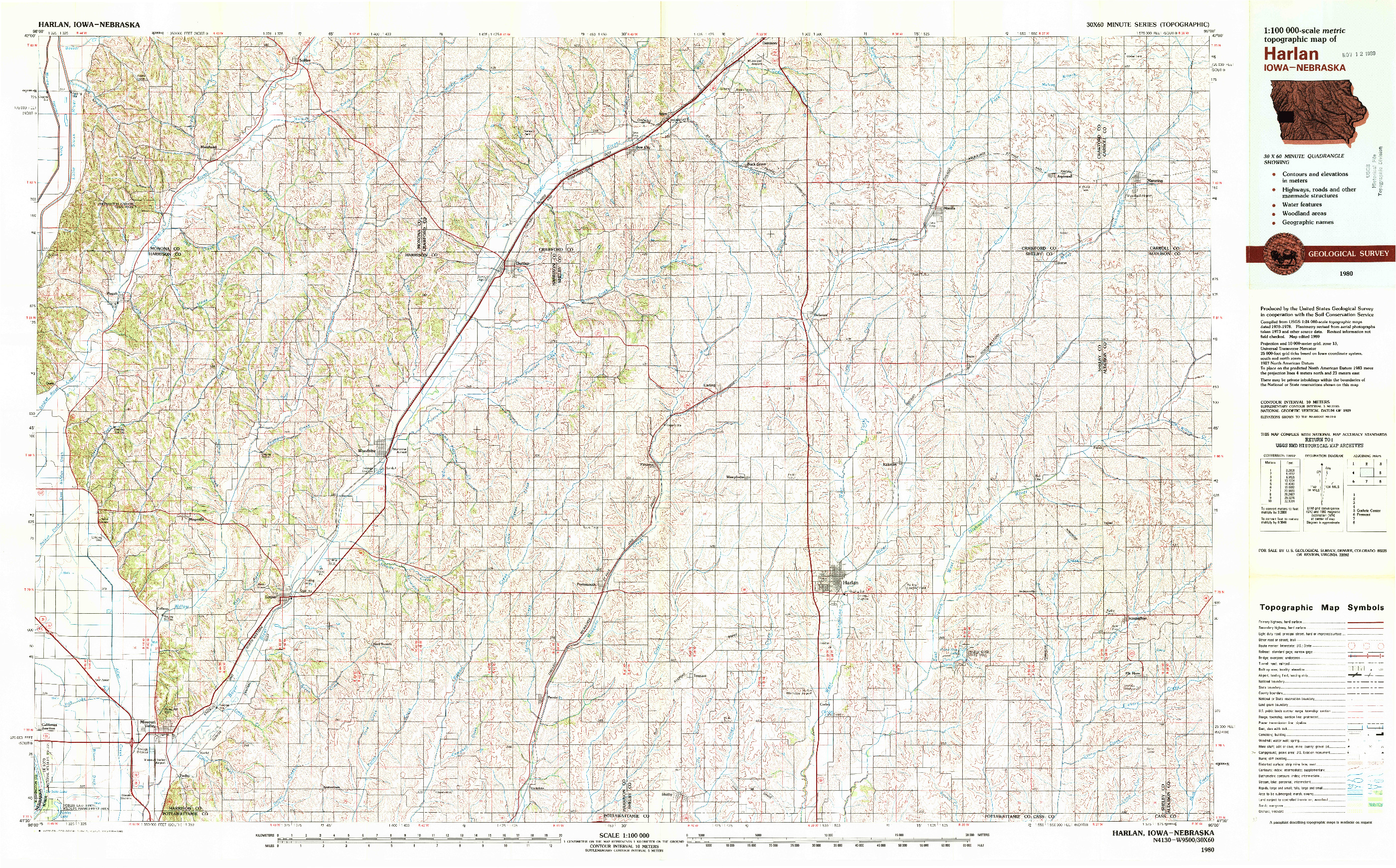 USGS 1:100000-SCALE QUADRANGLE FOR HARLAN, IA 1980