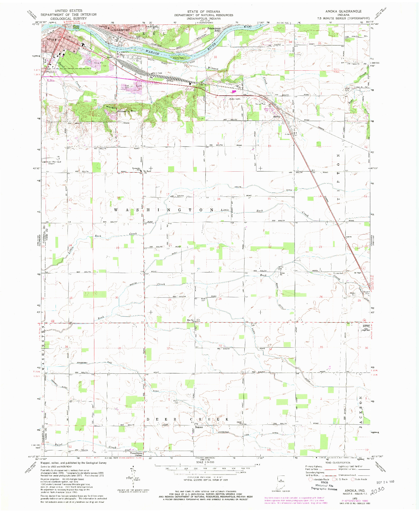 USGS 1:24000-SCALE QUADRANGLE FOR ANOKA, IN 1972