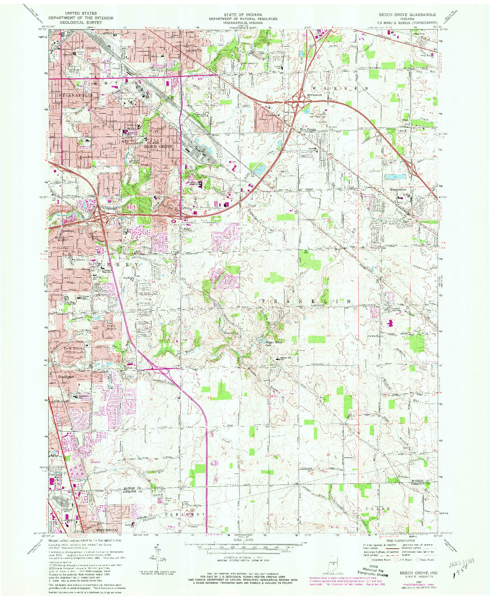 USGS 1:24000-SCALE QUADRANGLE FOR BEECH GROVE, IN 1967