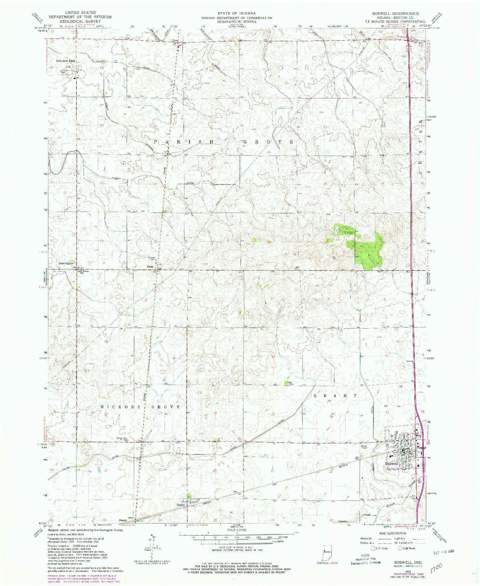 USGS 1:24000-SCALE QUADRANGLE FOR BOSWELL, IN 1962