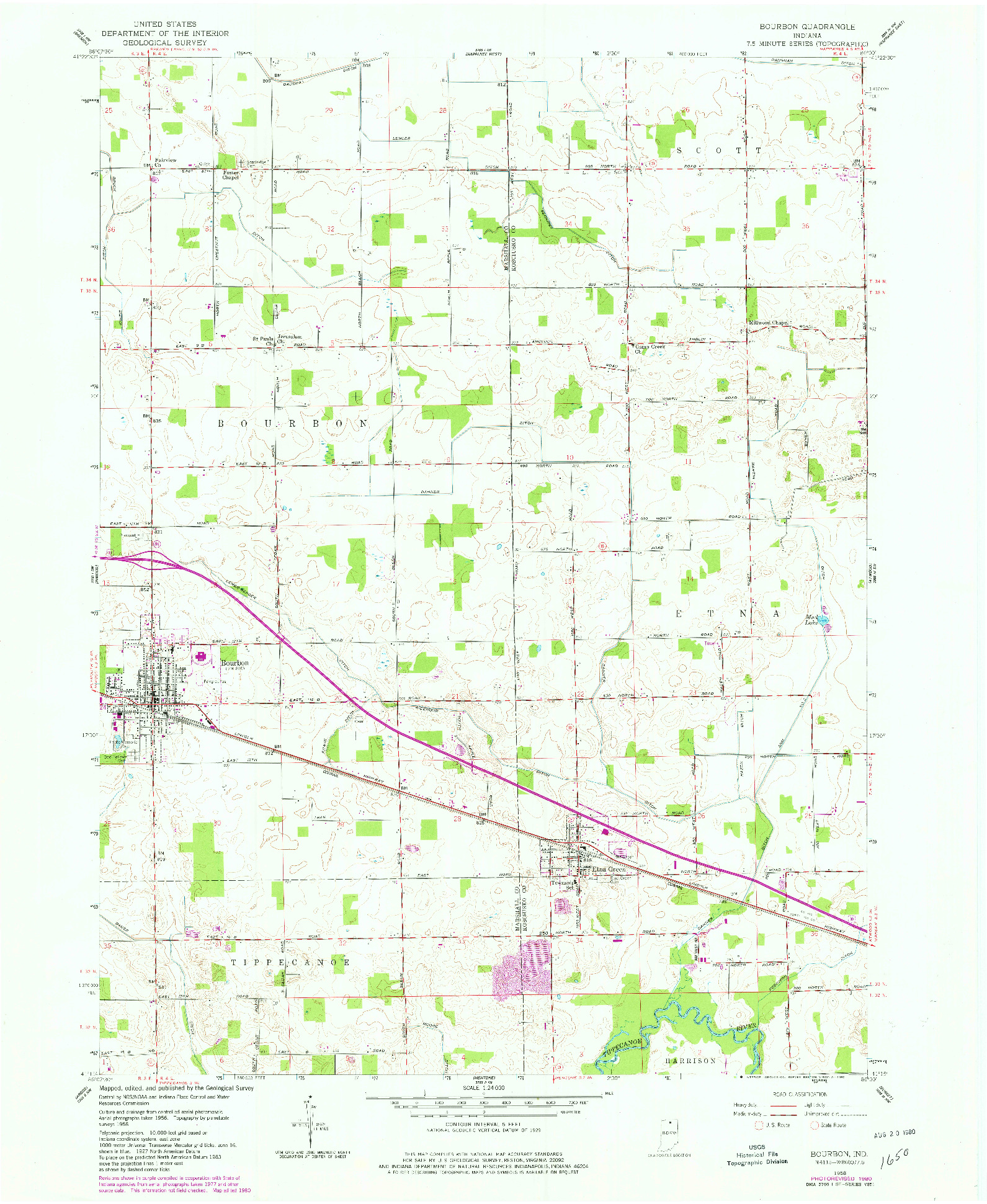 USGS 1:24000-SCALE QUADRANGLE FOR BOURBON, IN 1958