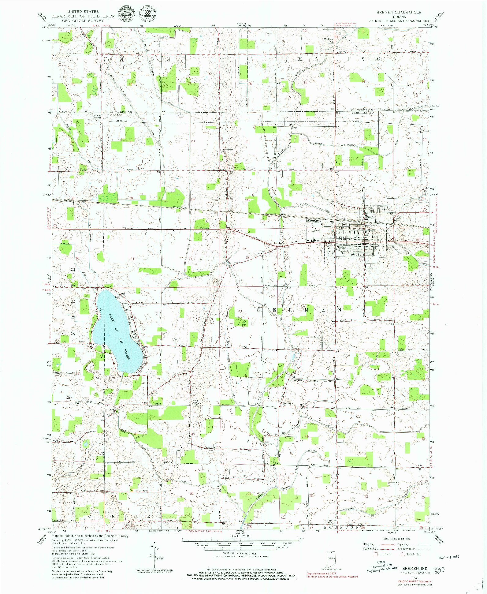 USGS 1:24000-SCALE QUADRANGLE FOR BREMEN, IN 1958