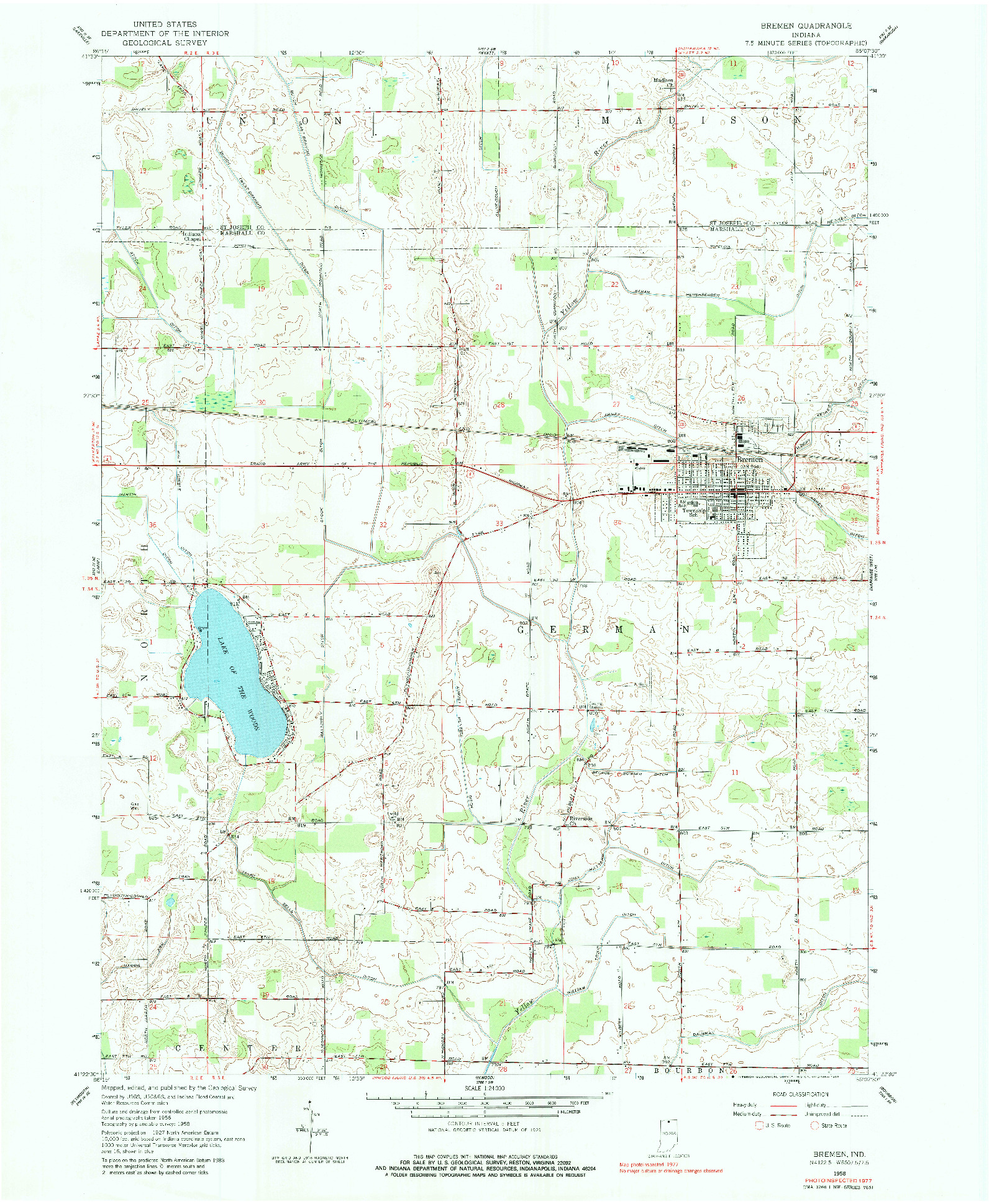 USGS 1:24000-SCALE QUADRANGLE FOR BREMEN, IN 1958