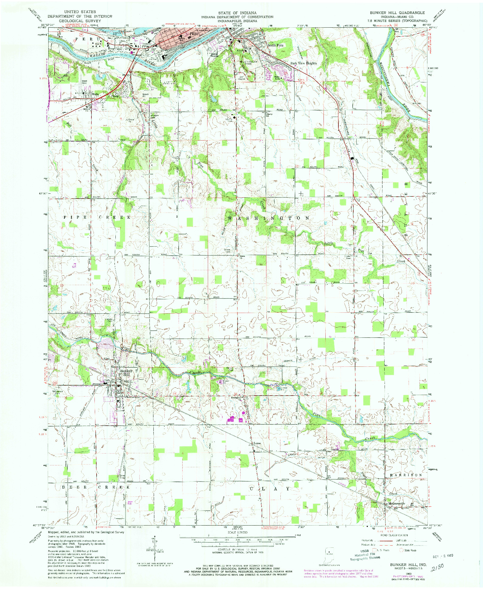 USGS 1:24000-SCALE QUADRANGLE FOR BUNKER HILL, IN 1963