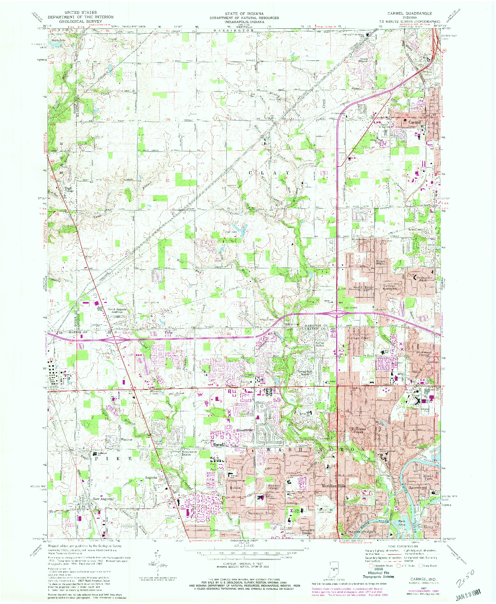 USGS 1:24000-SCALE QUADRANGLE FOR CARMEL, IN 1967