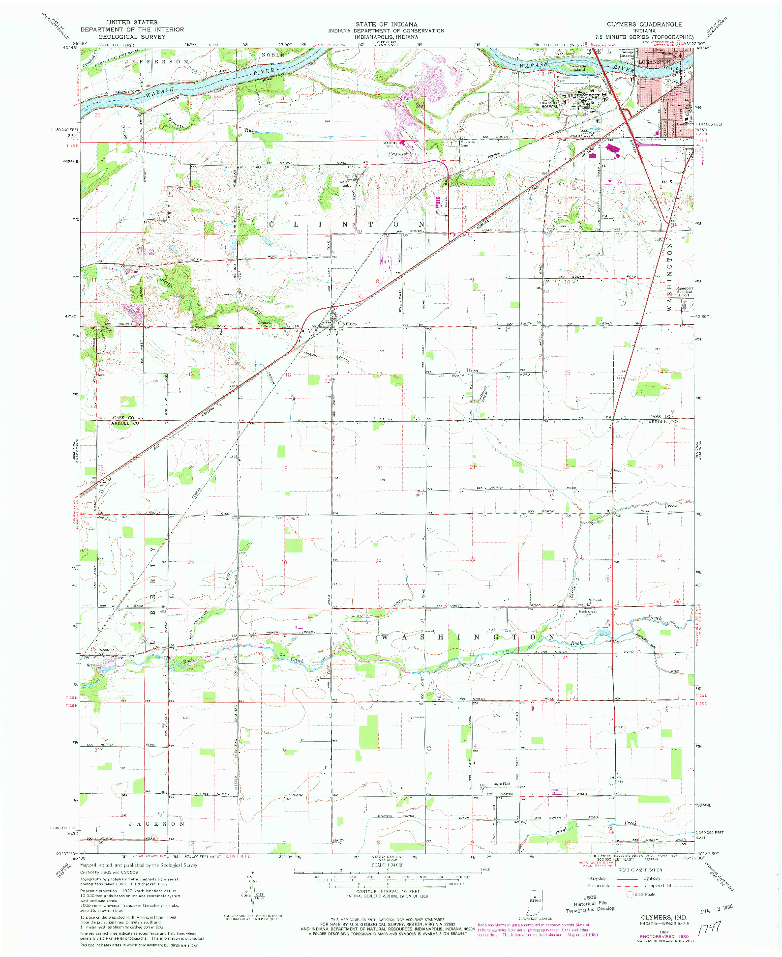 USGS 1:24000-SCALE QUADRANGLE FOR CLYMERS, IN 1962