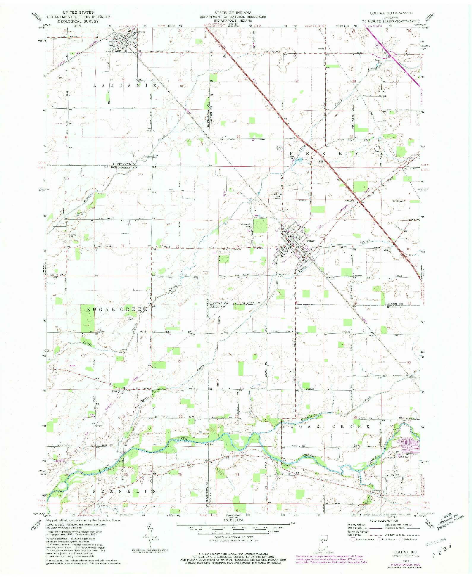 USGS 1:24000-SCALE QUADRANGLE FOR COLFAX, IN 1962