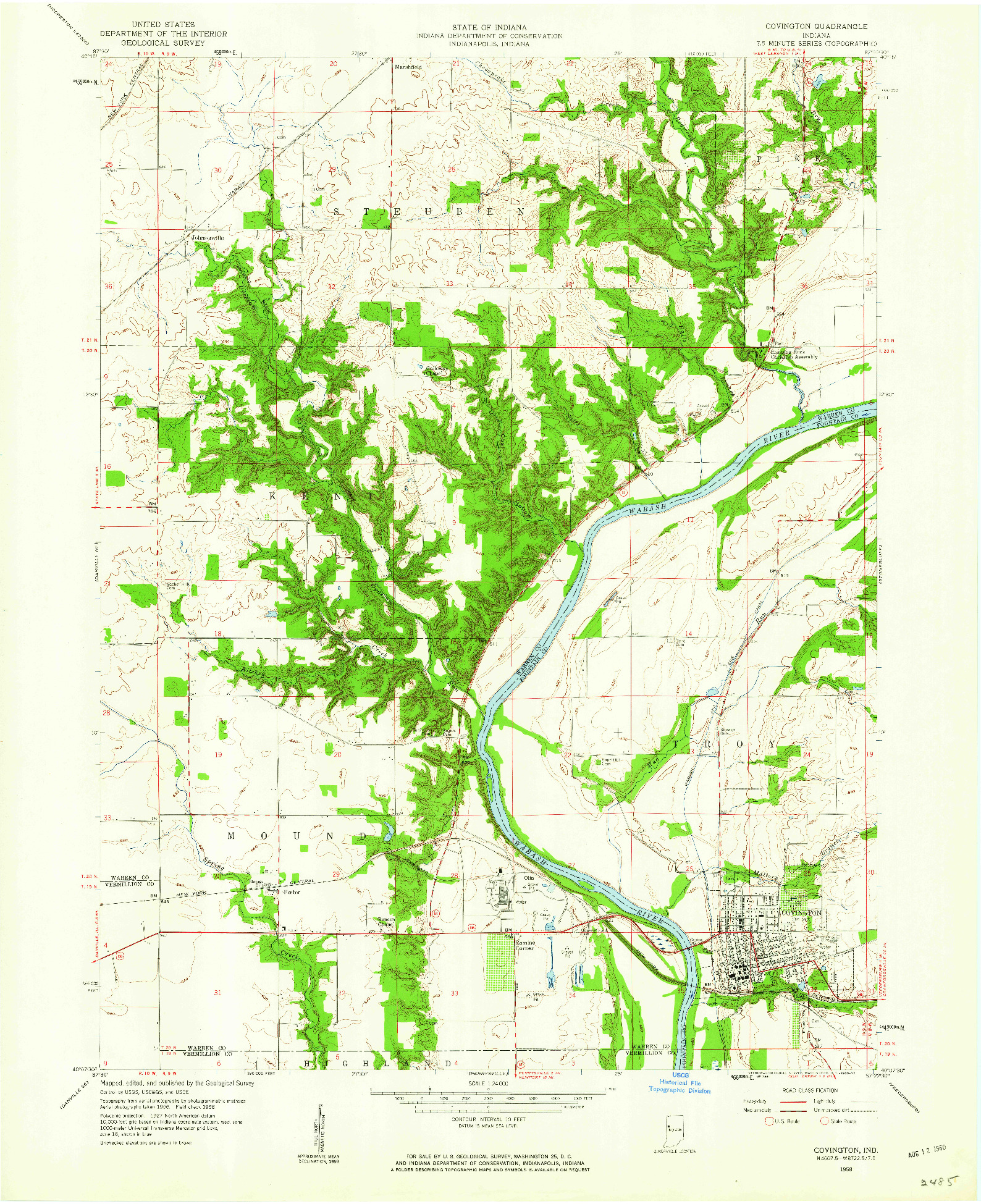 USGS 1:24000-SCALE QUADRANGLE FOR COVINGTON, IN 1958