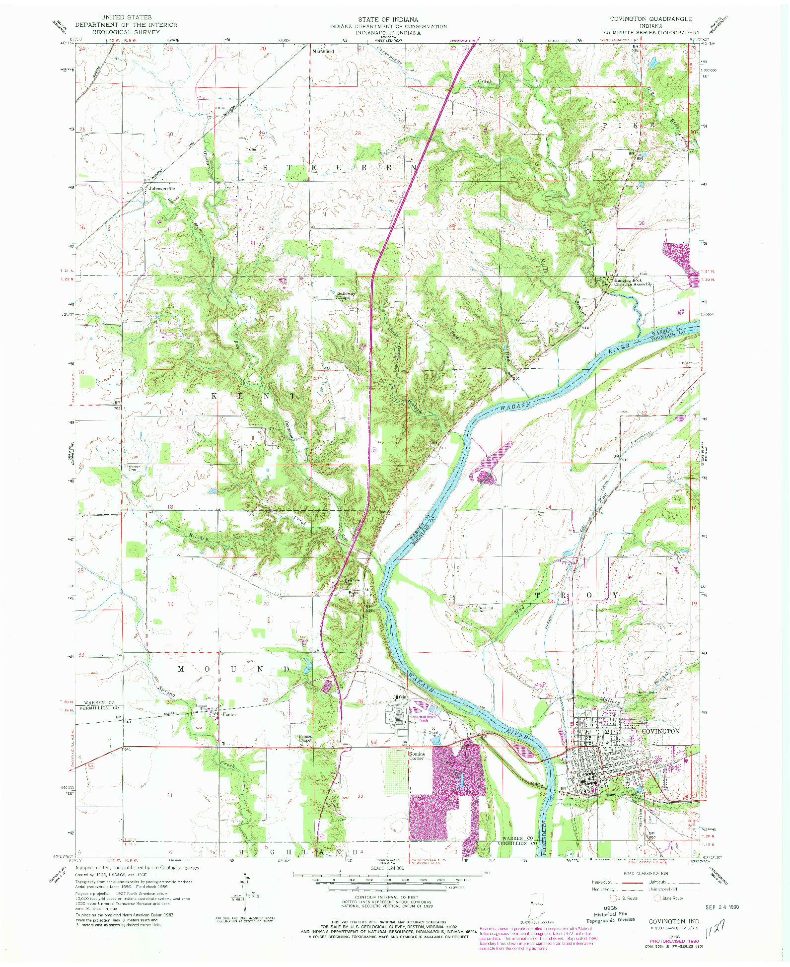 USGS 1:24000-SCALE QUADRANGLE FOR COVINGTON, IN 1958