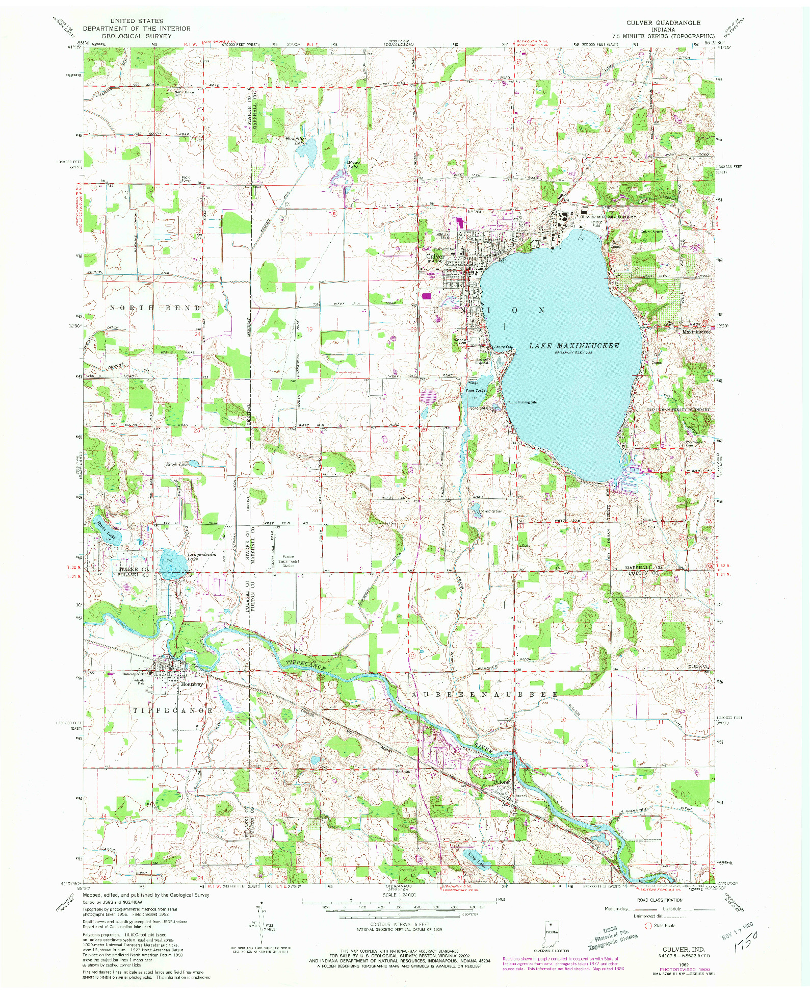 USGS 1:24000-SCALE QUADRANGLE FOR CULVER, IN 1962