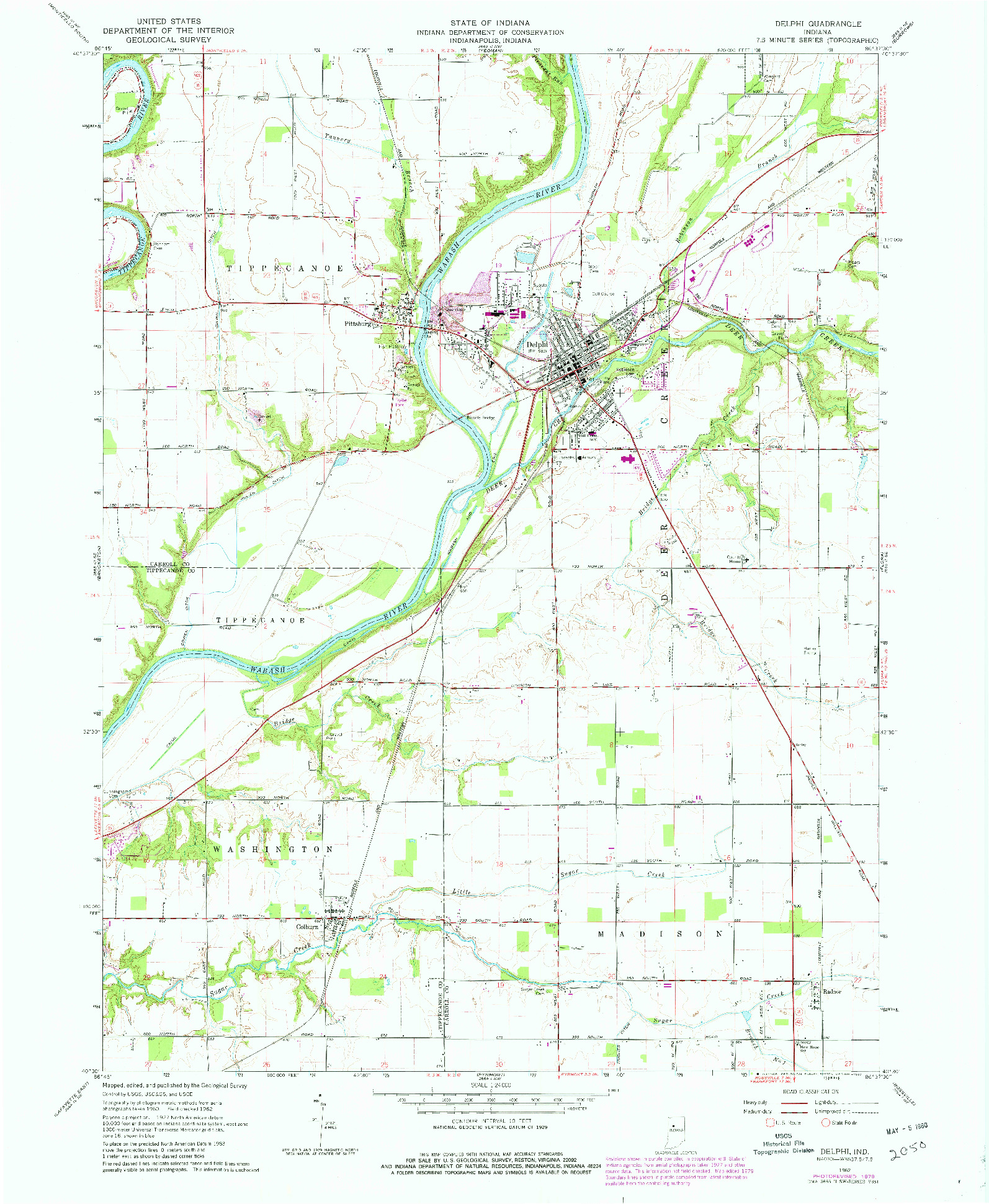 USGS 1:24000-SCALE QUADRANGLE FOR DELPHI, IN 1962