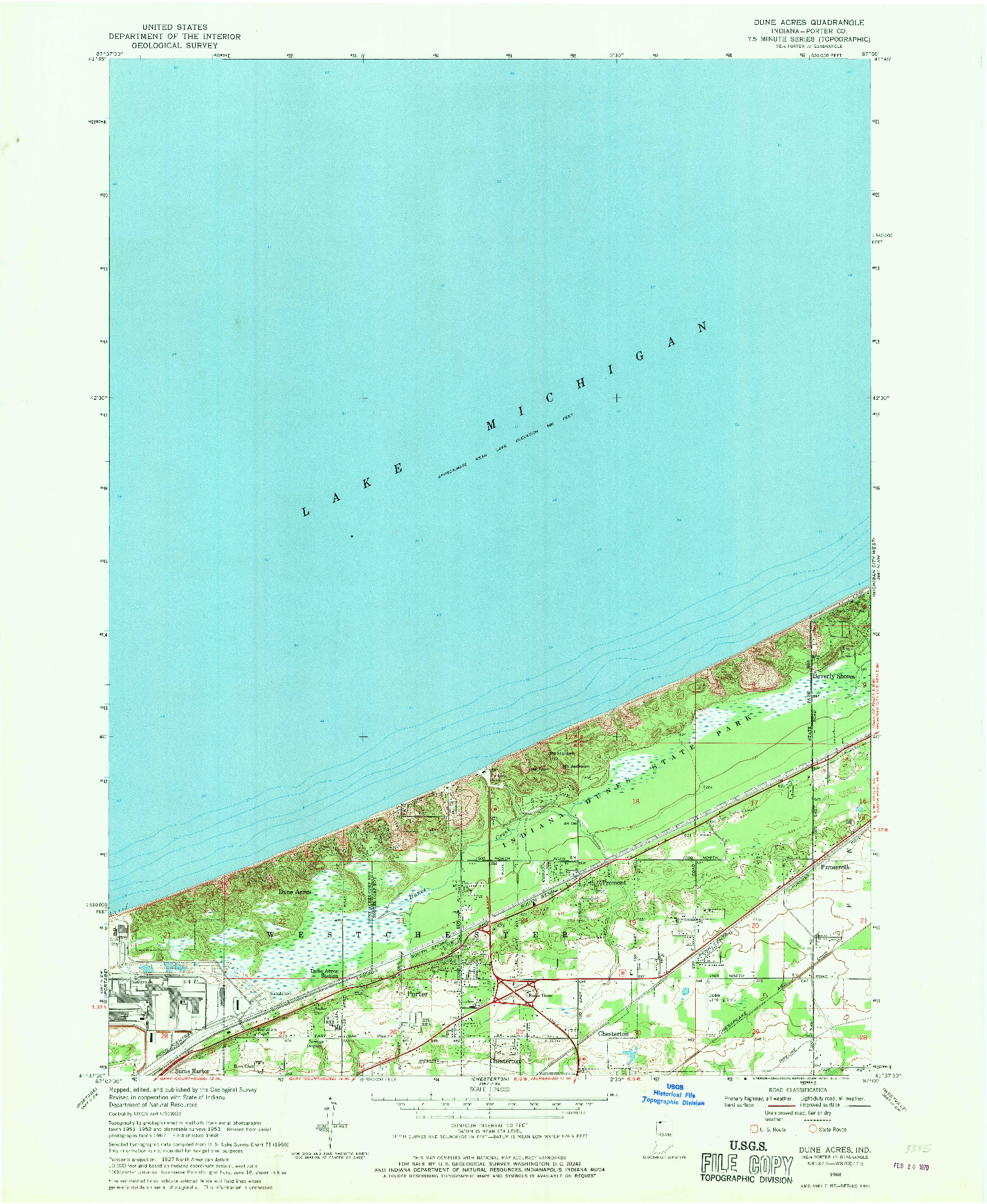 USGS 1:24000-SCALE QUADRANGLE FOR DUNE ACRES, IN 1968