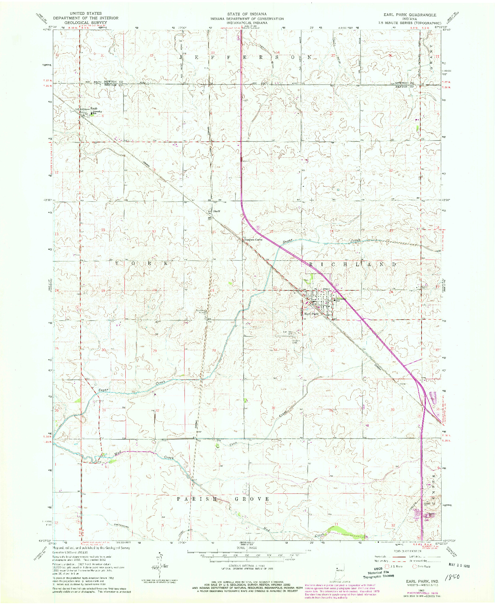 USGS 1:24000-SCALE QUADRANGLE FOR EARL PARK, IN 1962