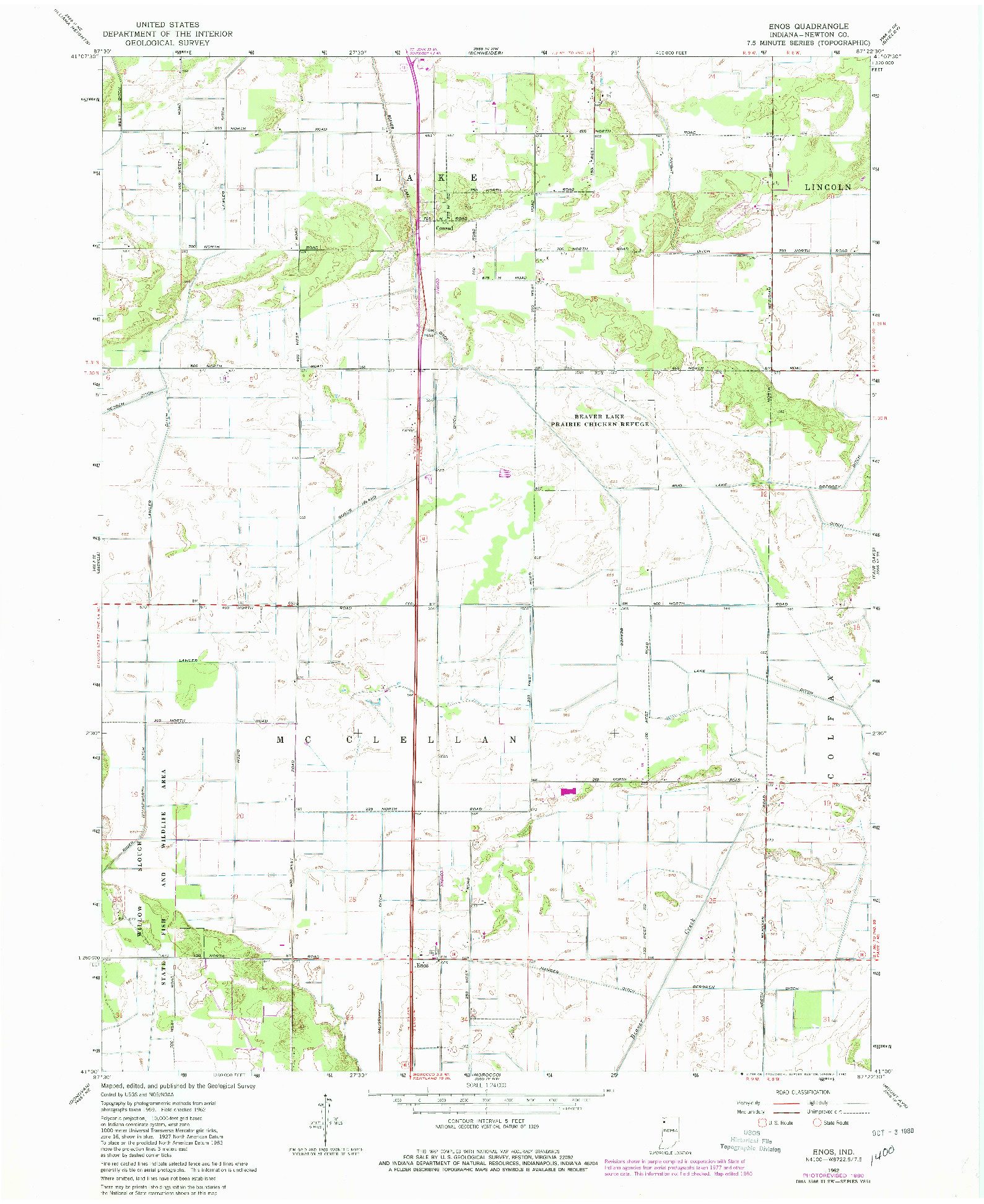 USGS 1:24000-SCALE QUADRANGLE FOR ENOS, IN 1962