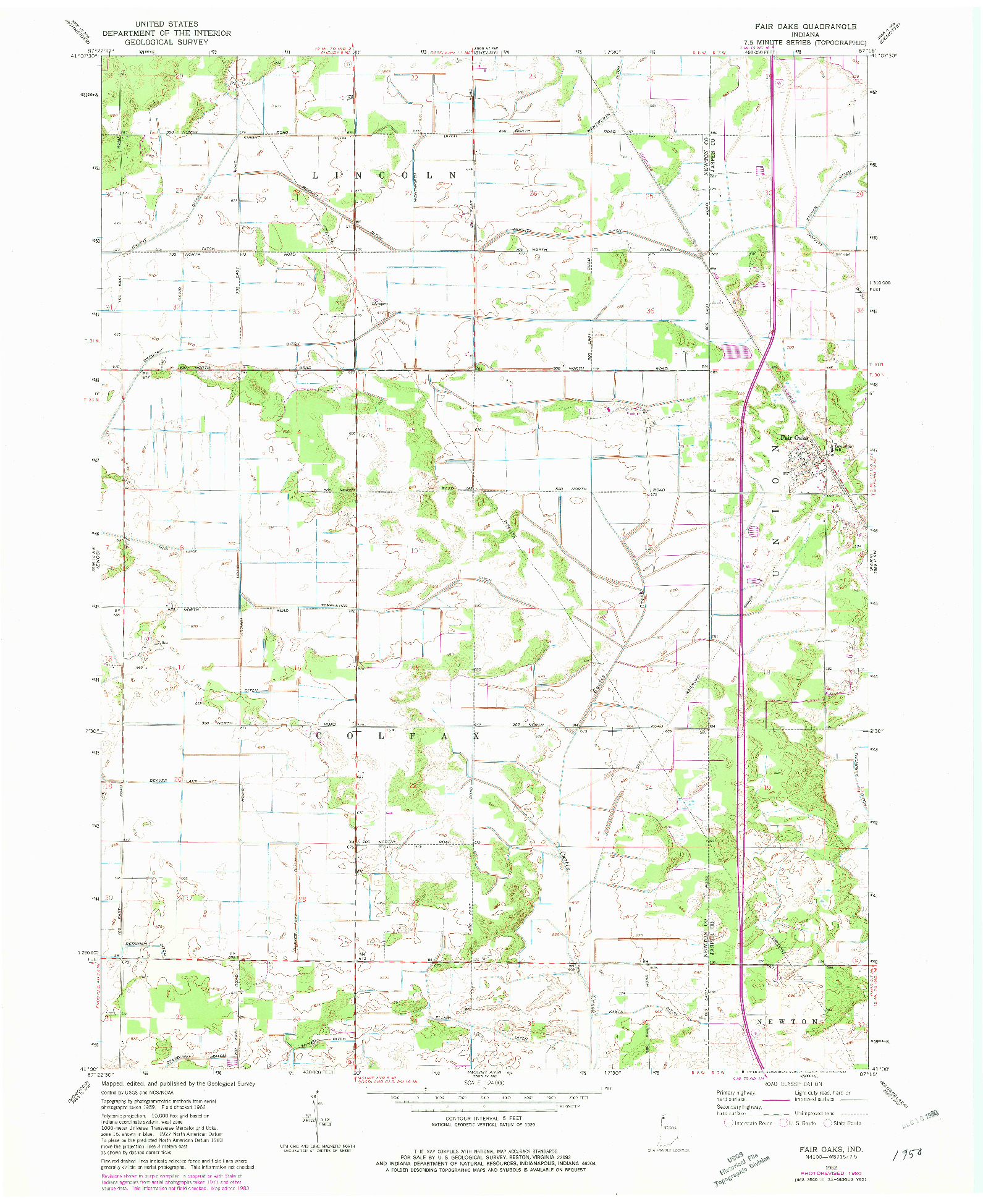 USGS 1:24000-SCALE QUADRANGLE FOR FAIR OAKS, IN 1962