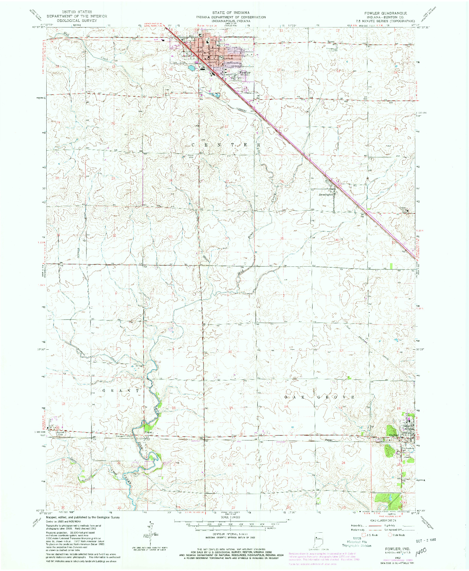 USGS 1:24000-SCALE QUADRANGLE FOR FOWLER, IN 1962