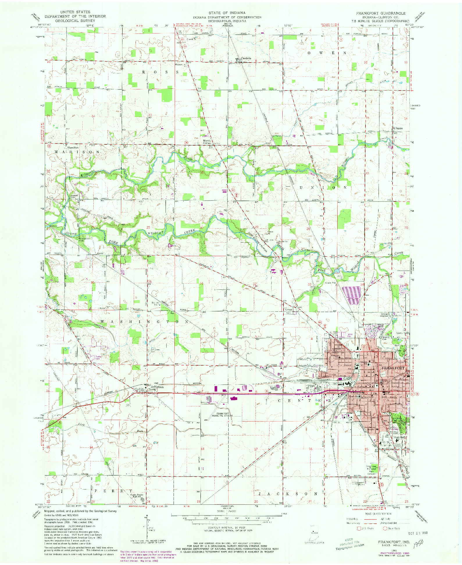 USGS 1:24000-SCALE QUADRANGLE FOR FRANKFORT, IN 1961