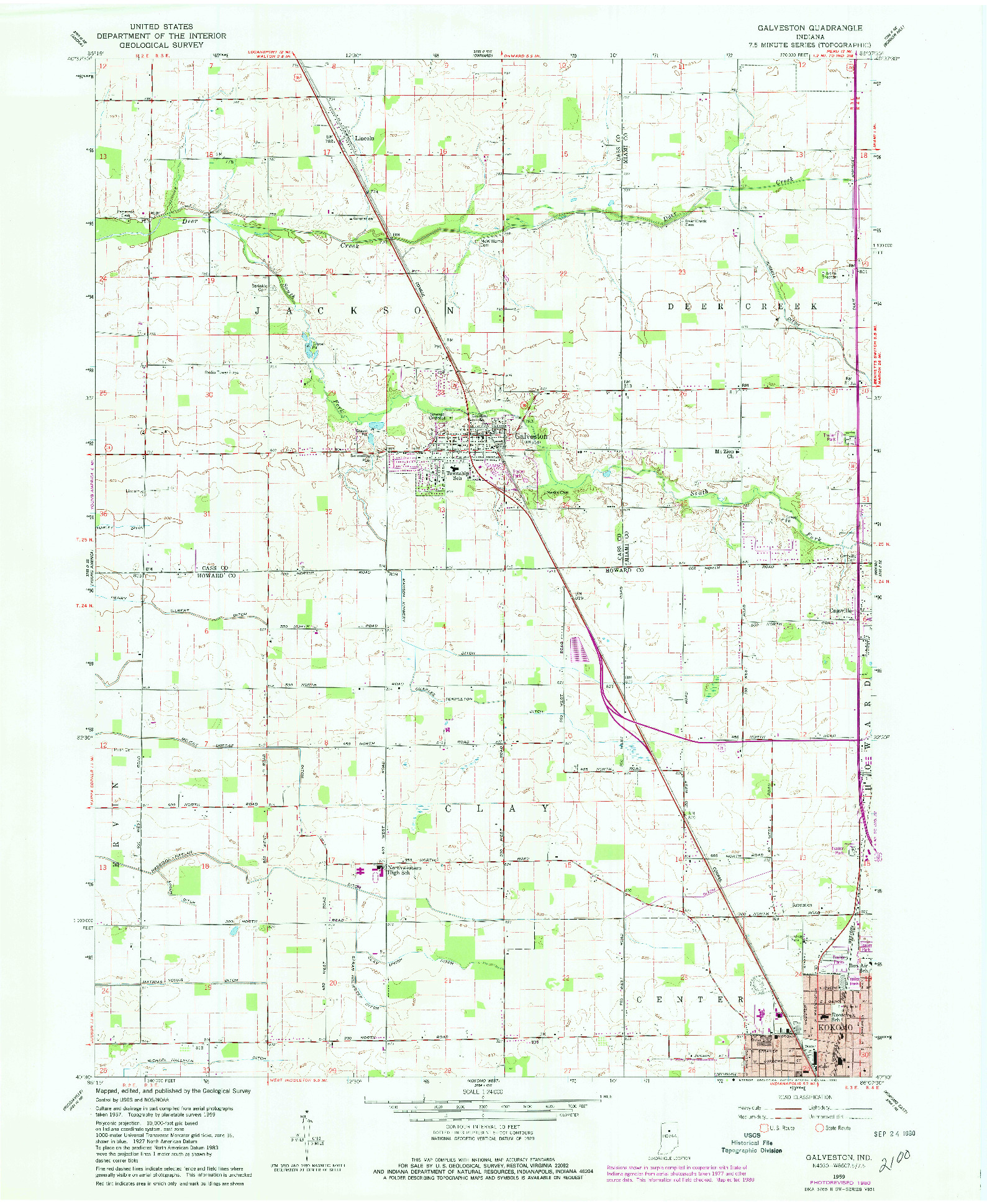 USGS 1:24000-SCALE QUADRANGLE FOR GALVESTON, IN 1959