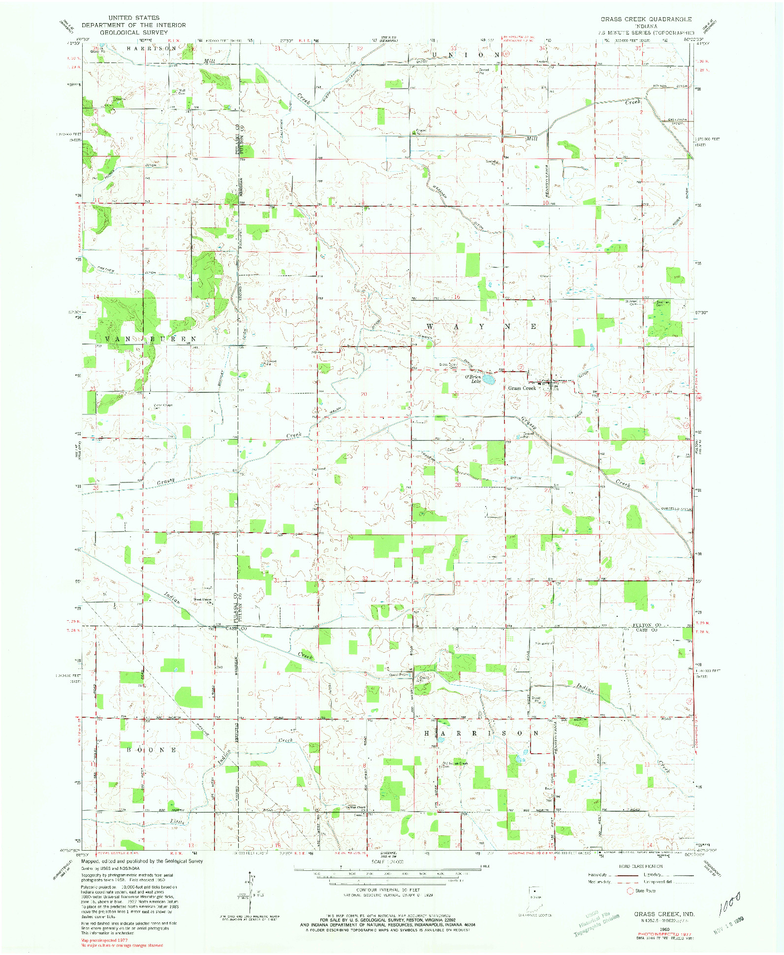 USGS 1:24000-SCALE QUADRANGLE FOR GRASS CREEK, IN 1960