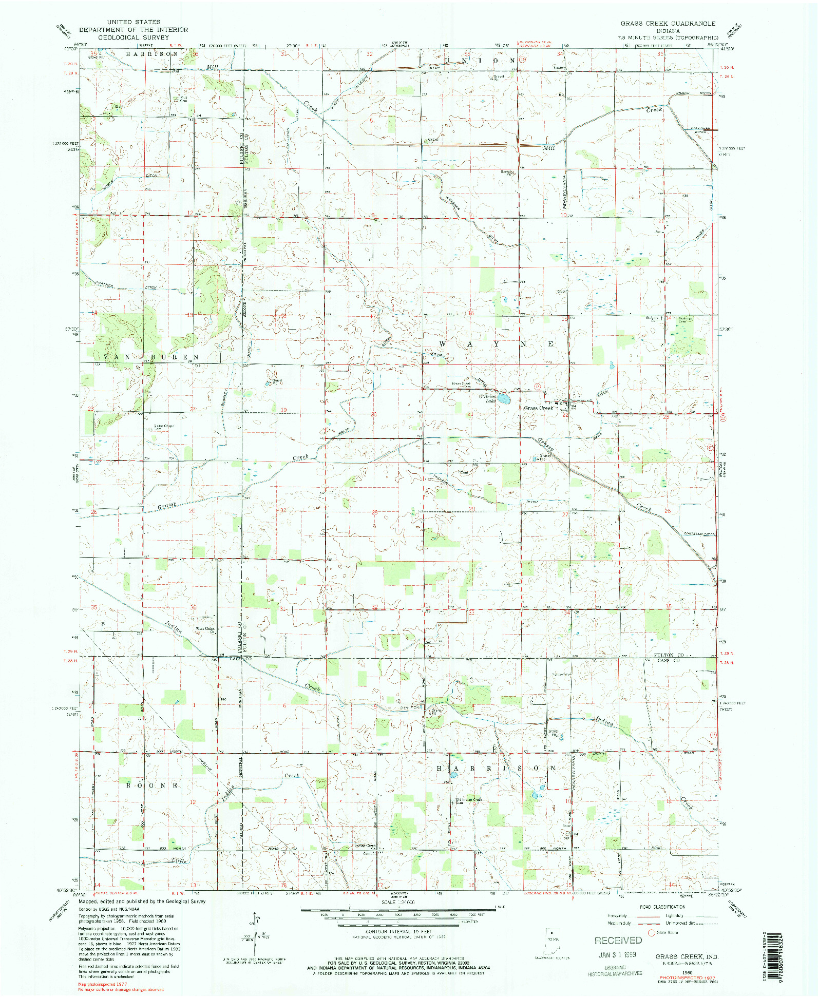 USGS 1:24000-SCALE QUADRANGLE FOR GRASS CREEK, IN 1960