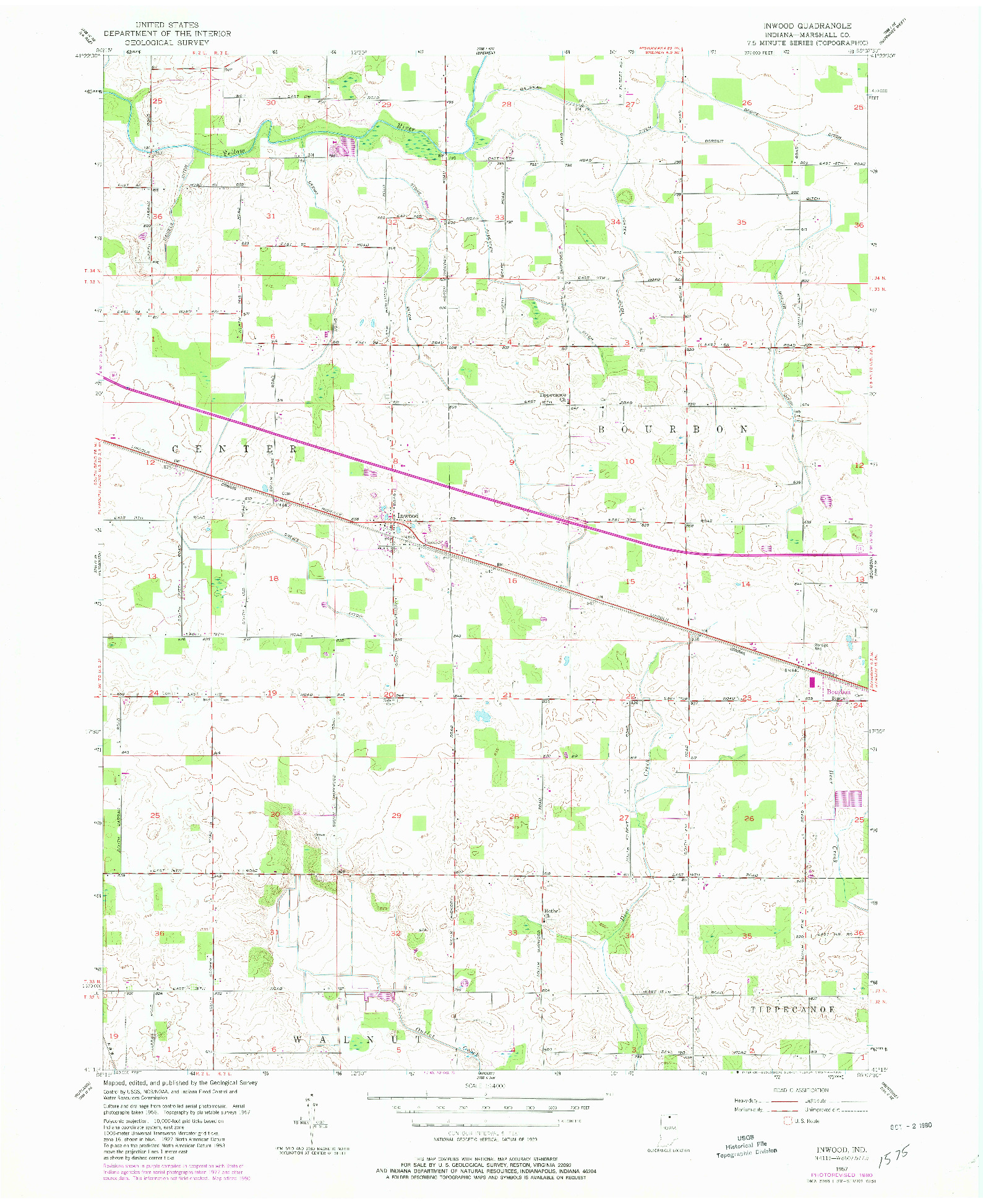 USGS 1:24000-SCALE QUADRANGLE FOR INWOOD, IN 1957