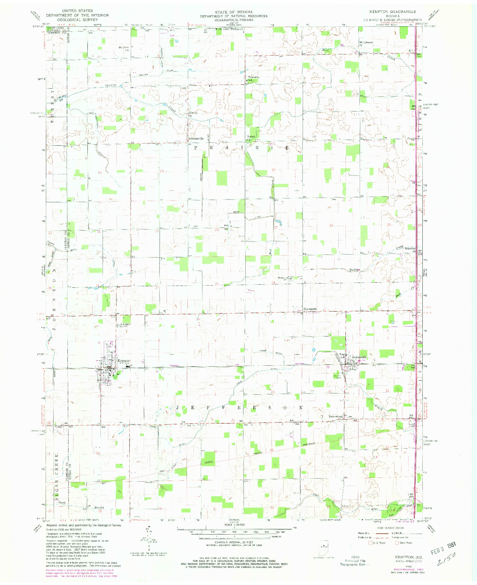 USGS 1:24000-SCALE QUADRANGLE FOR KEMPTON, IN 1960