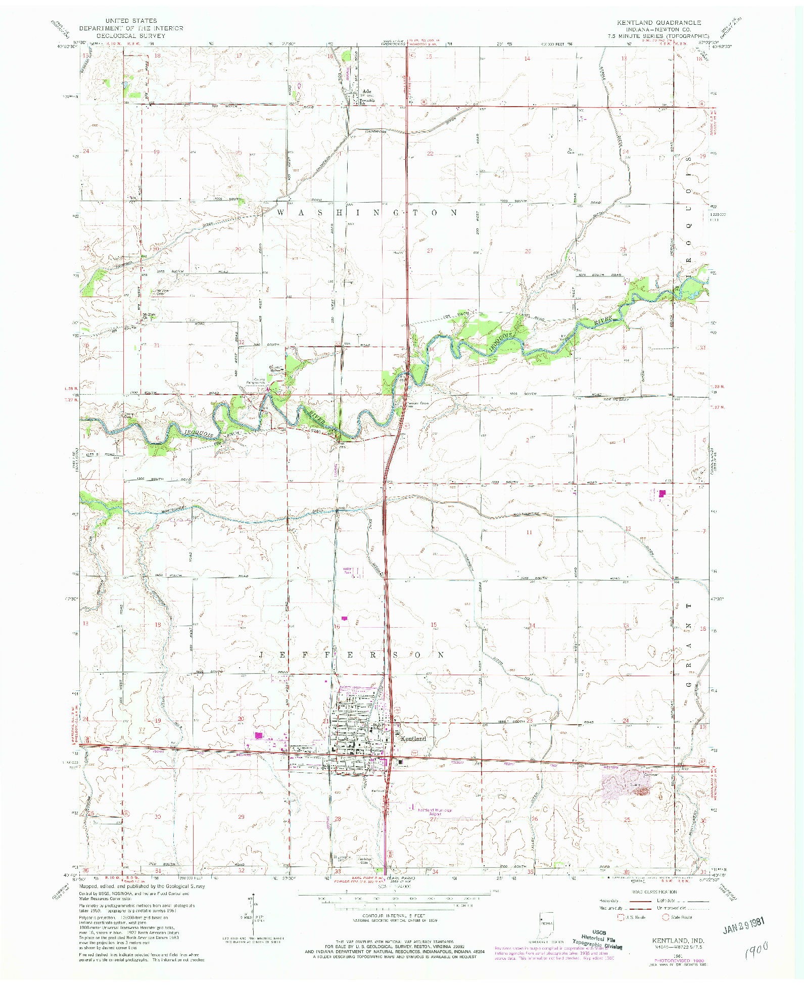 USGS 1:24000-SCALE QUADRANGLE FOR KENTLAND, IN 1961