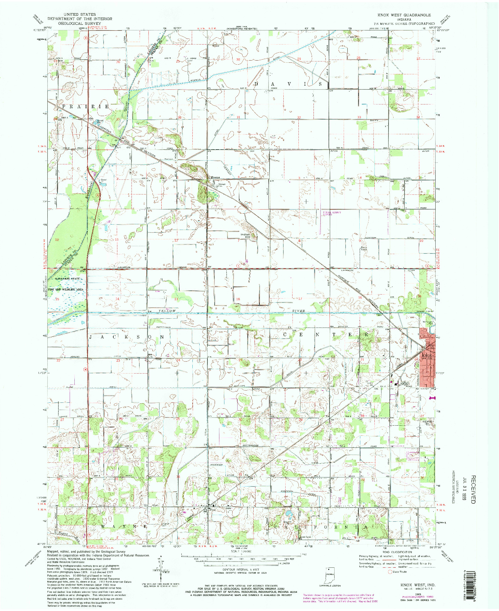 USGS 1:24000-SCALE QUADRANGLE FOR KNOX WEST, IN 1969