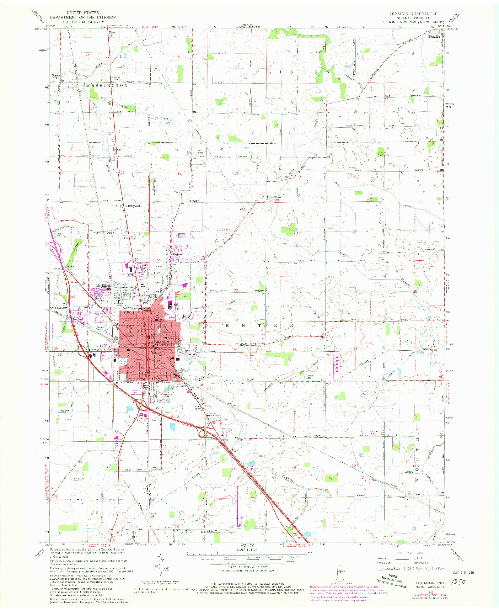 USGS 1:24000-SCALE QUADRANGLE FOR LEBANON, IN 1963