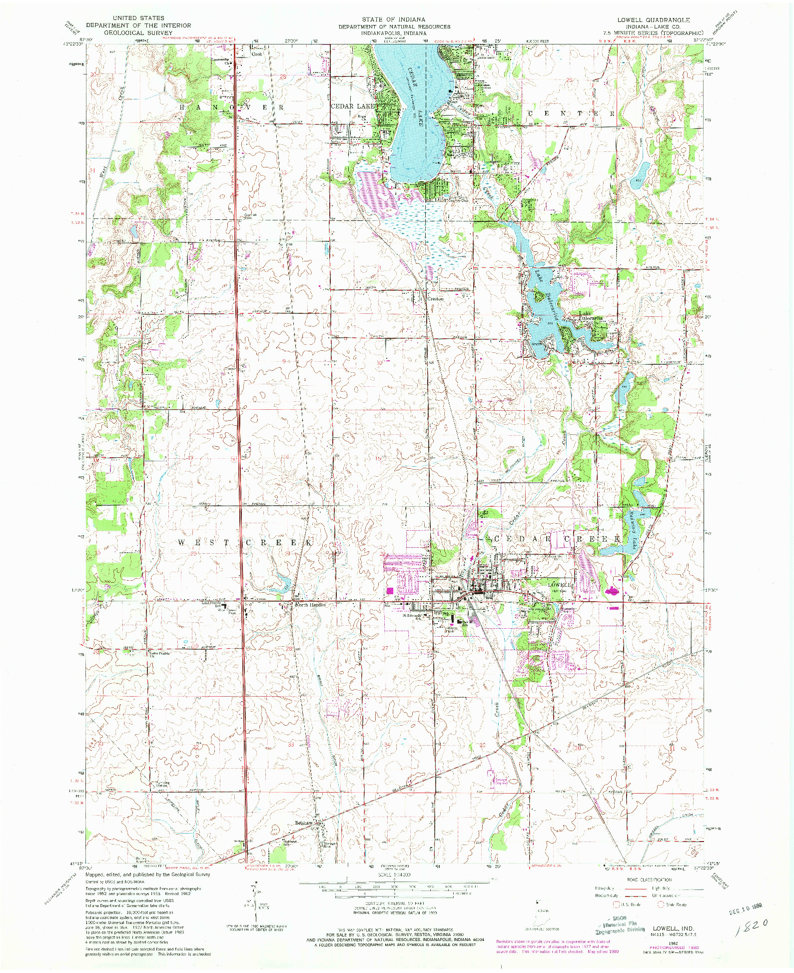 USGS 1:24000-SCALE QUADRANGLE FOR LOWELL, IN 1962