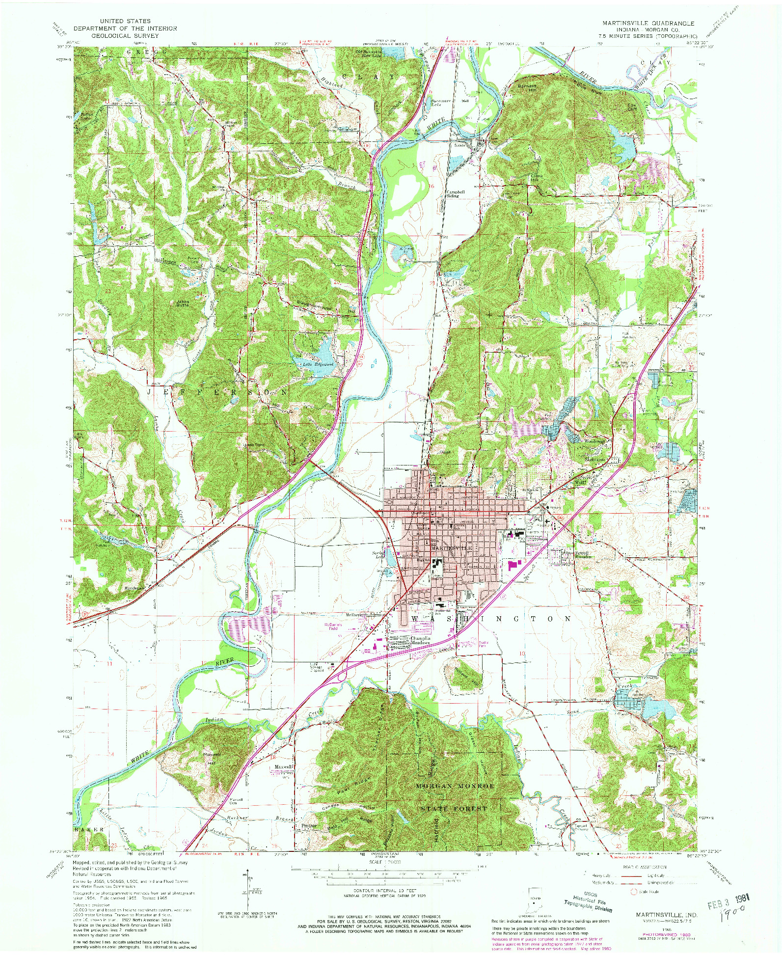 USGS 1:24000-SCALE QUADRANGLE FOR MARTINSVILLE, IN 1965