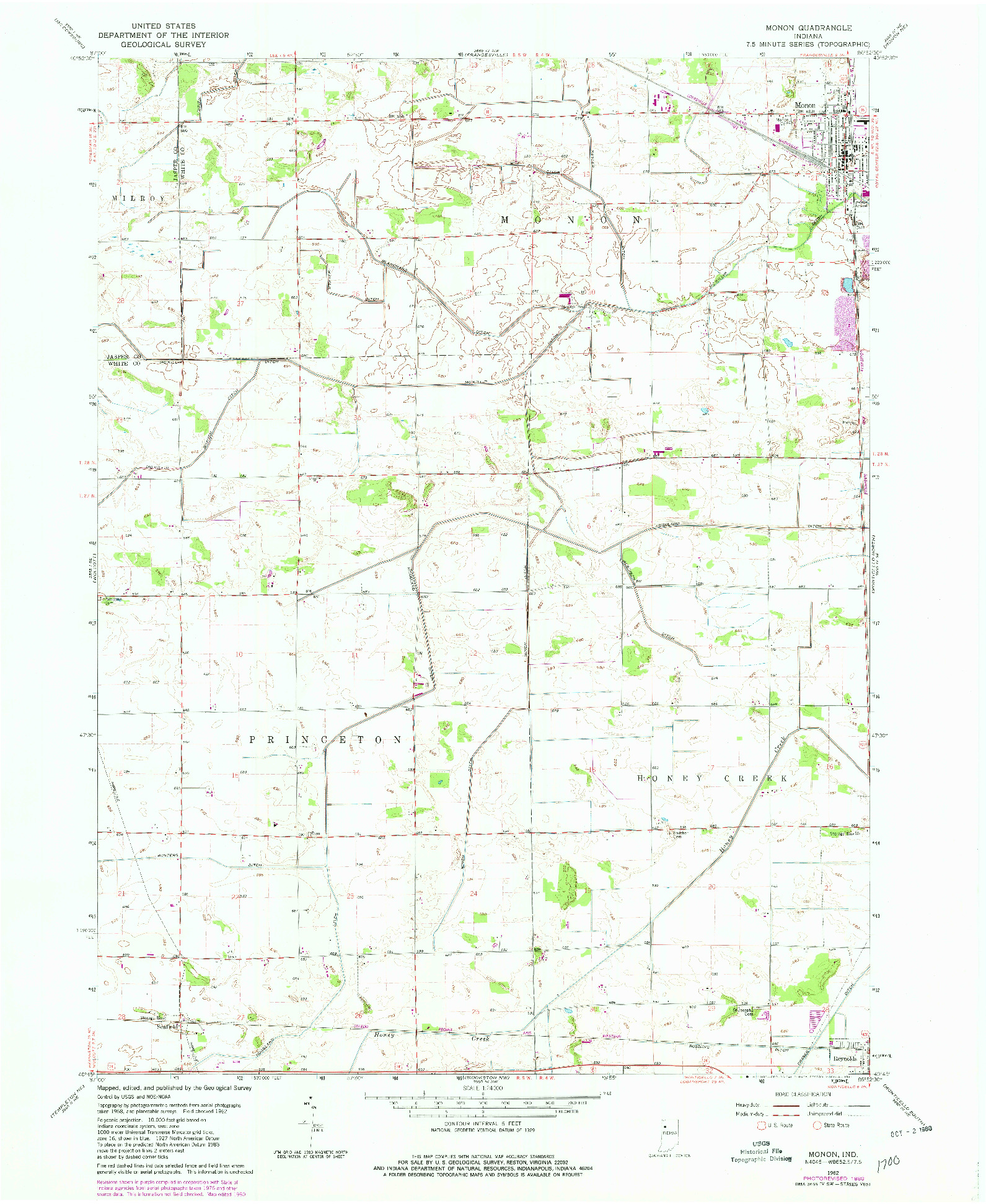 USGS 1:24000-SCALE QUADRANGLE FOR MONON, IN 1962