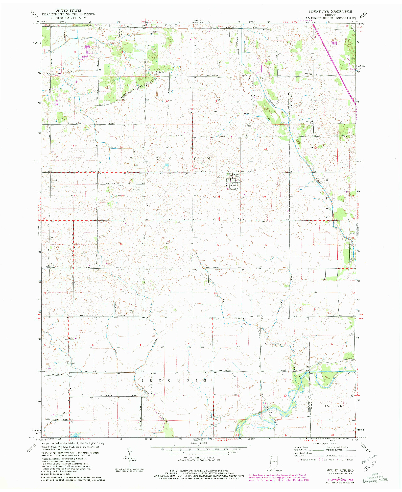 USGS 1:24000-SCALE QUADRANGLE FOR MOUNT AYR, IN 1961