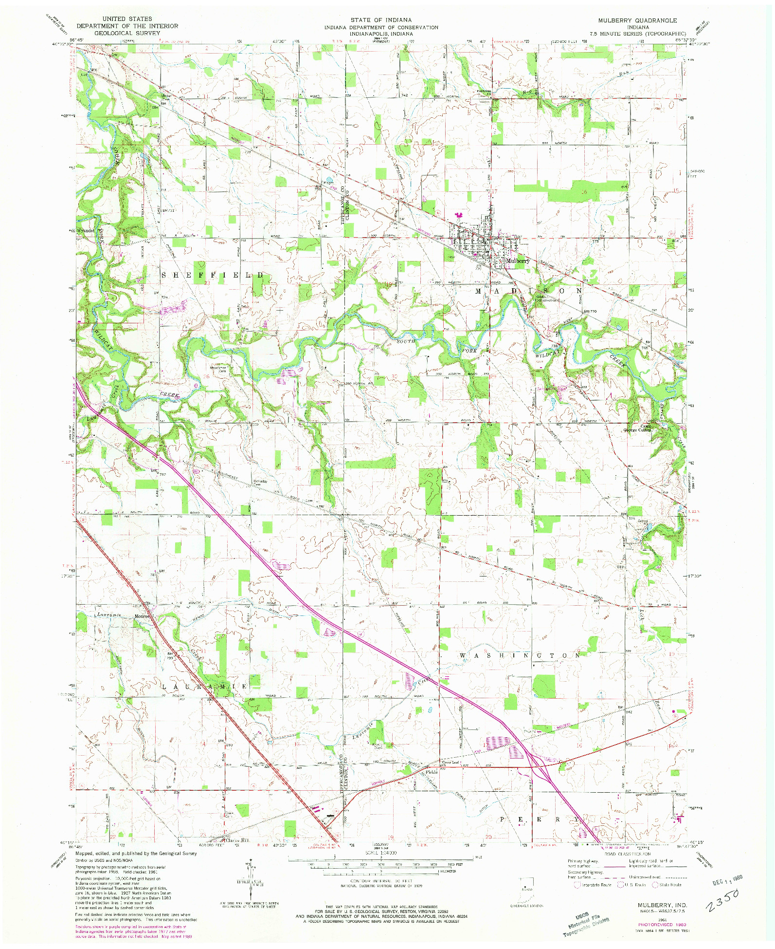 USGS 1:24000-SCALE QUADRANGLE FOR MULBERRY, IN 1961