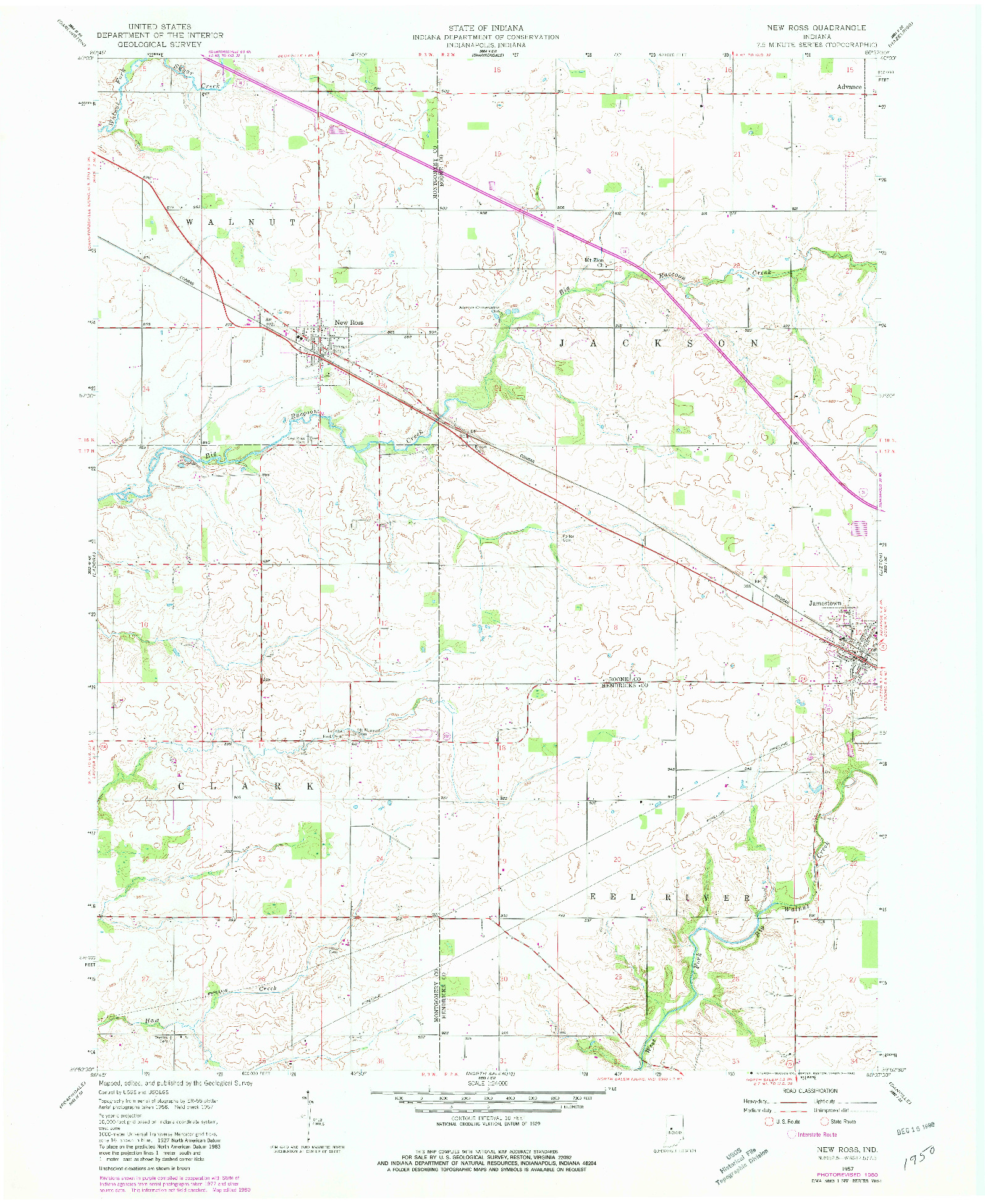 USGS 1:24000-SCALE QUADRANGLE FOR NEW ROSS, IN 1957