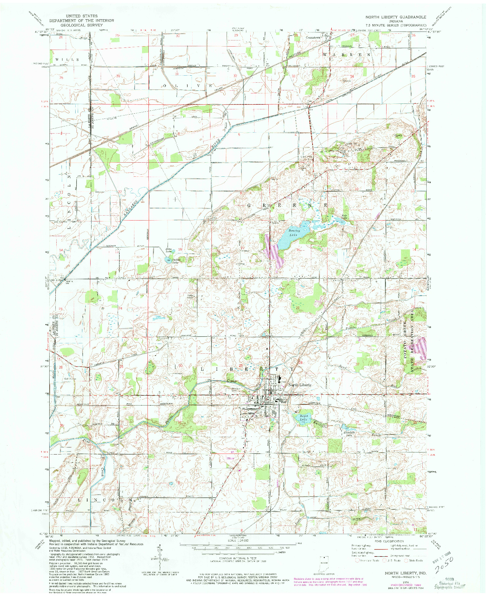 USGS 1:24000-SCALE QUADRANGLE FOR NORTH LIBERTY, IN 1974