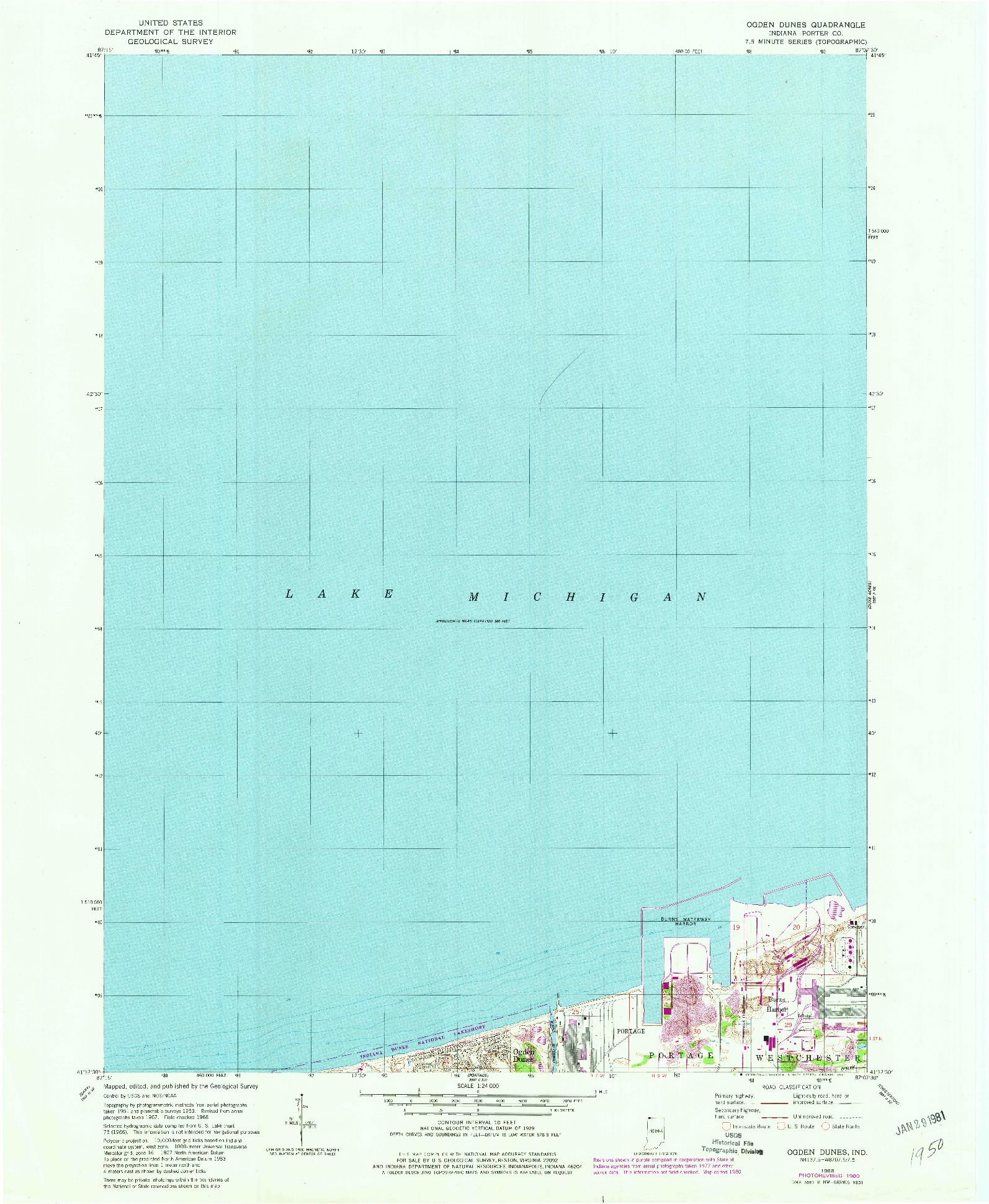 USGS 1:24000-SCALE QUADRANGLE FOR OGDEN DUNES, IN 1968