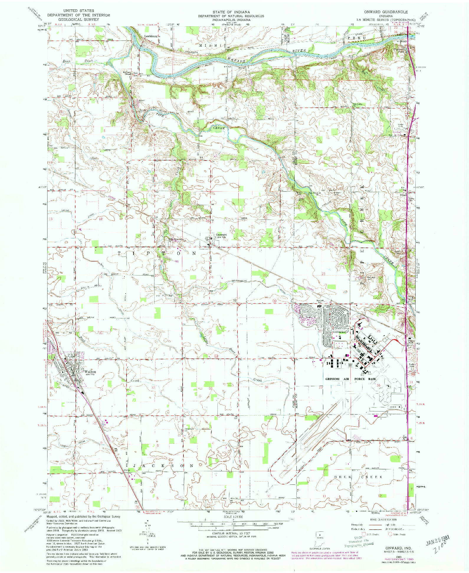 USGS 1:24000-SCALE QUADRANGLE FOR ONWARD, IN 1963