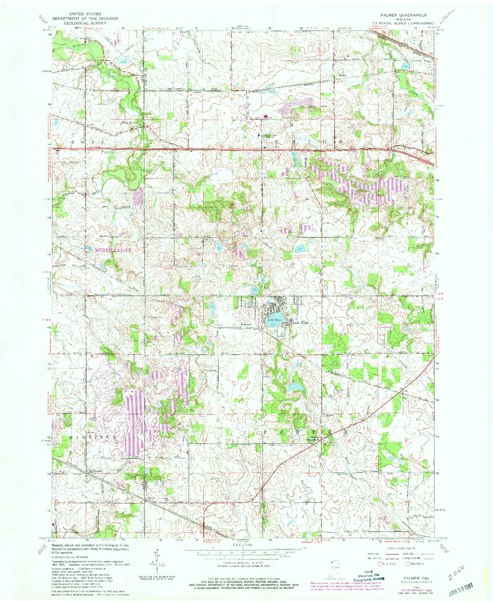 USGS 1:24000-SCALE QUADRANGLE FOR PALMER, IN 1962