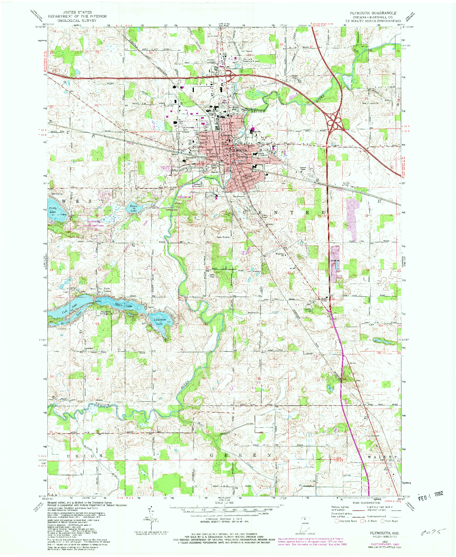 USGS 1:24000-SCALE QUADRANGLE FOR PLYMOUTH, IN 1972