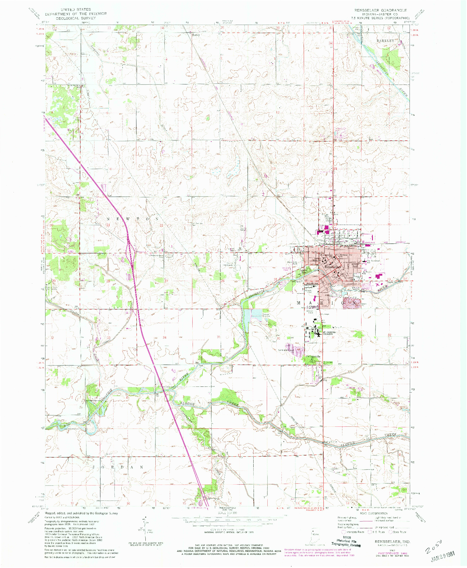 USGS 1:24000-SCALE QUADRANGLE FOR RENSSELAER, IN 1962