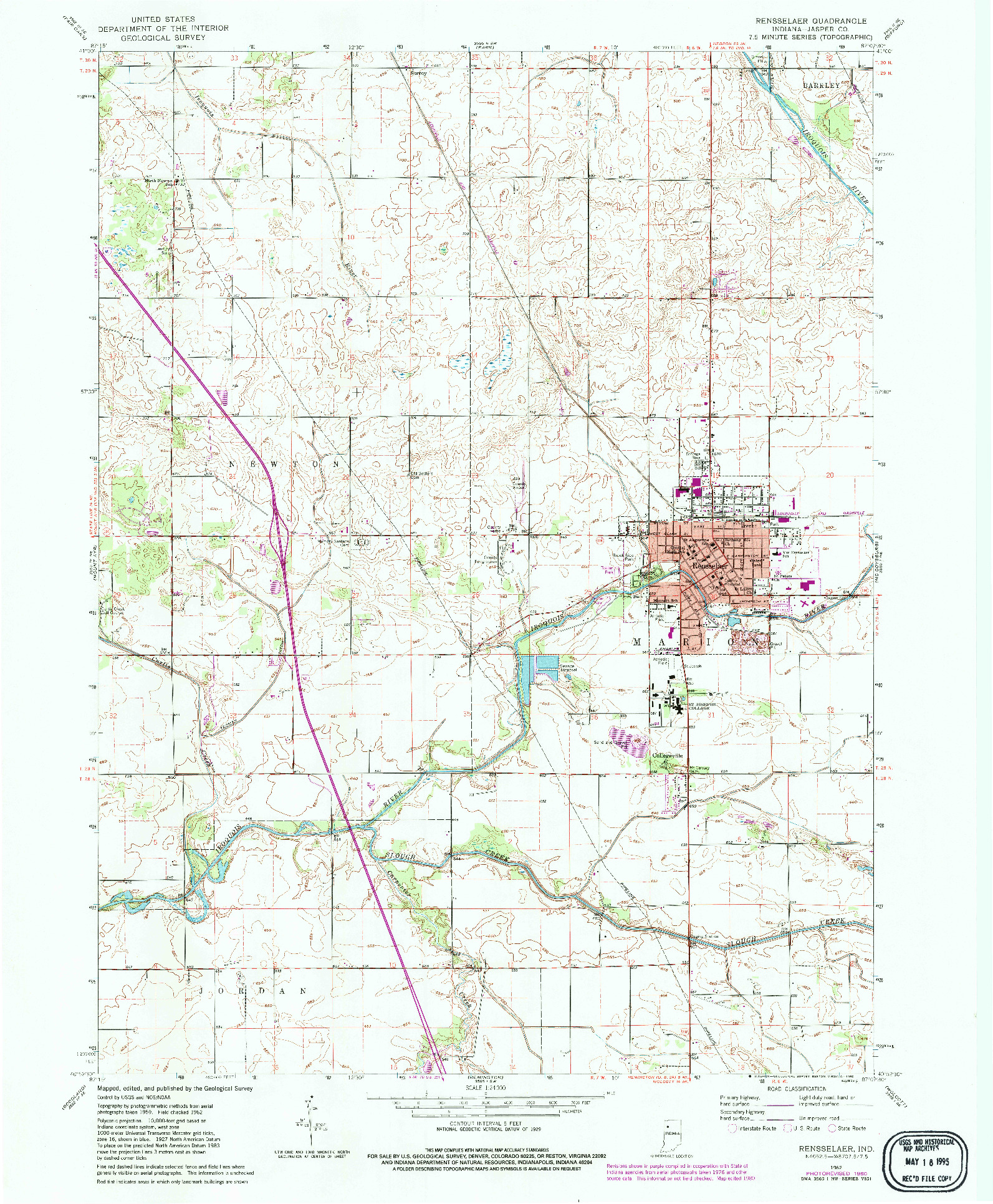 USGS 1:24000-SCALE QUADRANGLE FOR RENSSELAER, IN 1962