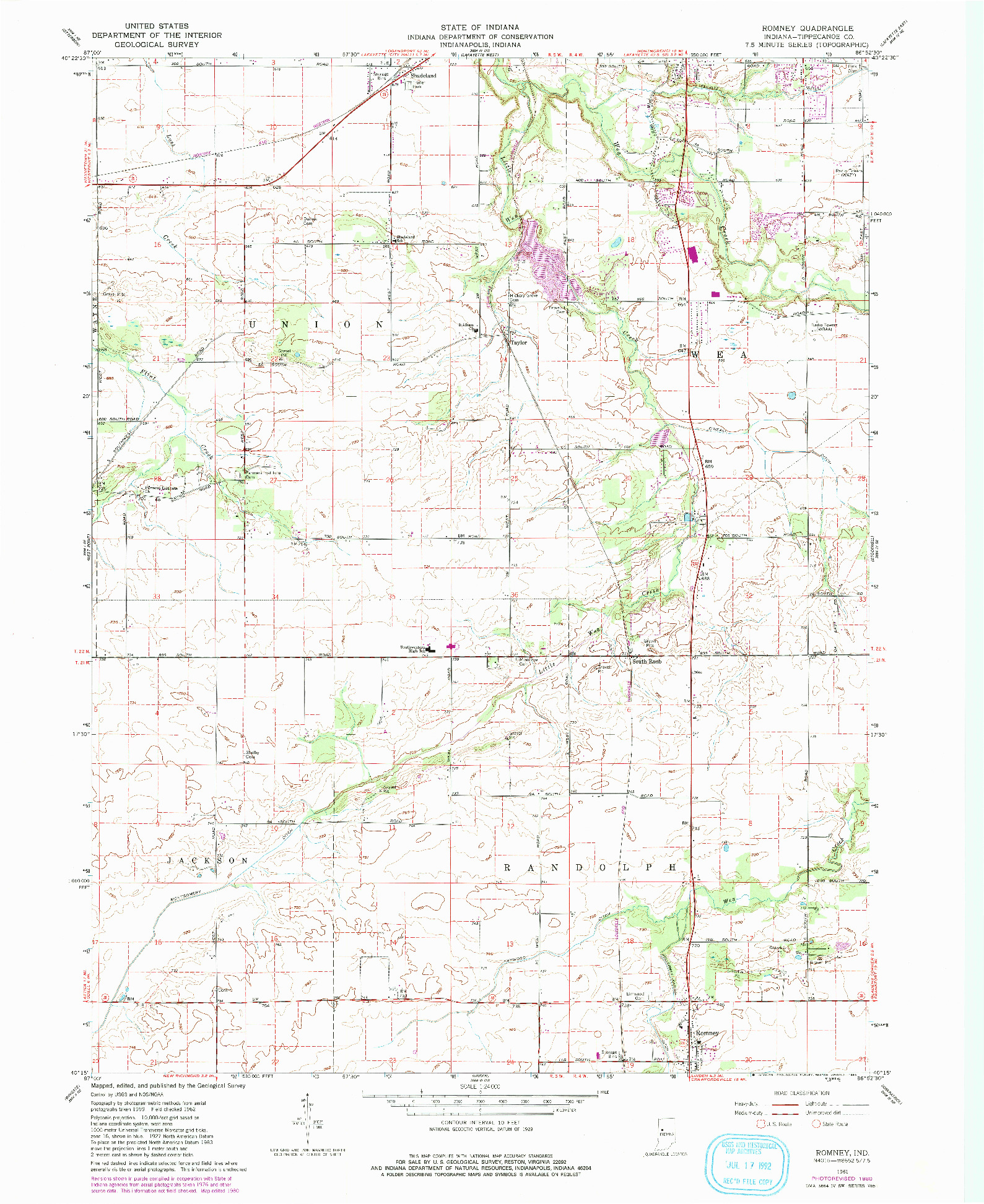 USGS 1:24000-SCALE QUADRANGLE FOR ROMNEY, IN 1961