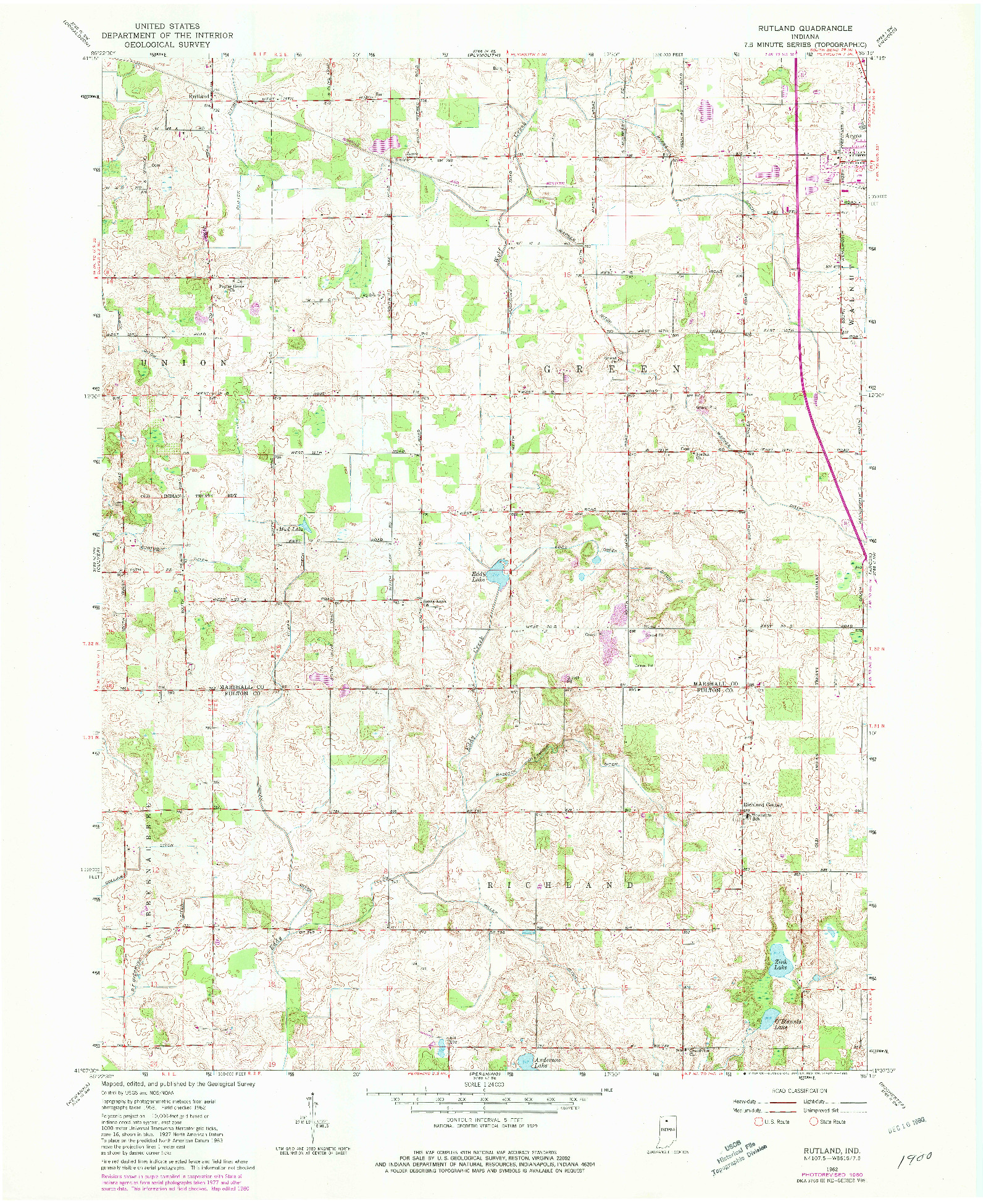 USGS 1:24000-SCALE QUADRANGLE FOR RUTLAND, IN 1962