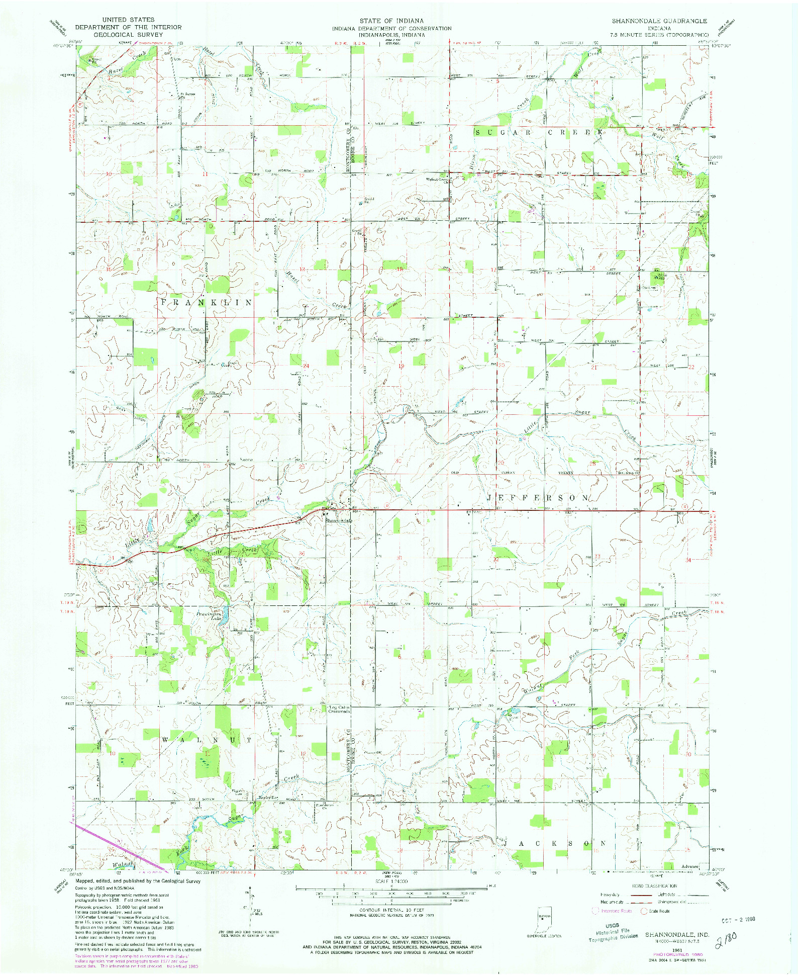 USGS 1:24000-SCALE QUADRANGLE FOR SHANNONDALE, IN 1961