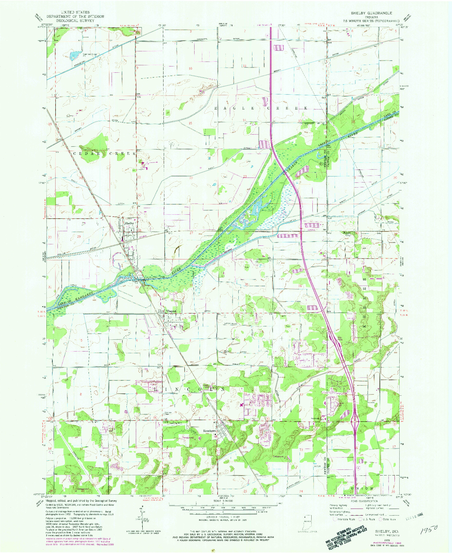 USGS 1:24000-SCALE QUADRANGLE FOR SHELBY, IN 1959