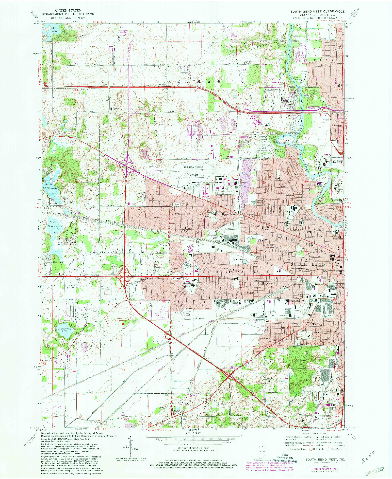USGS 1:24000-SCALE QUADRANGLE FOR SOUTH BEND WEST, IN 1969